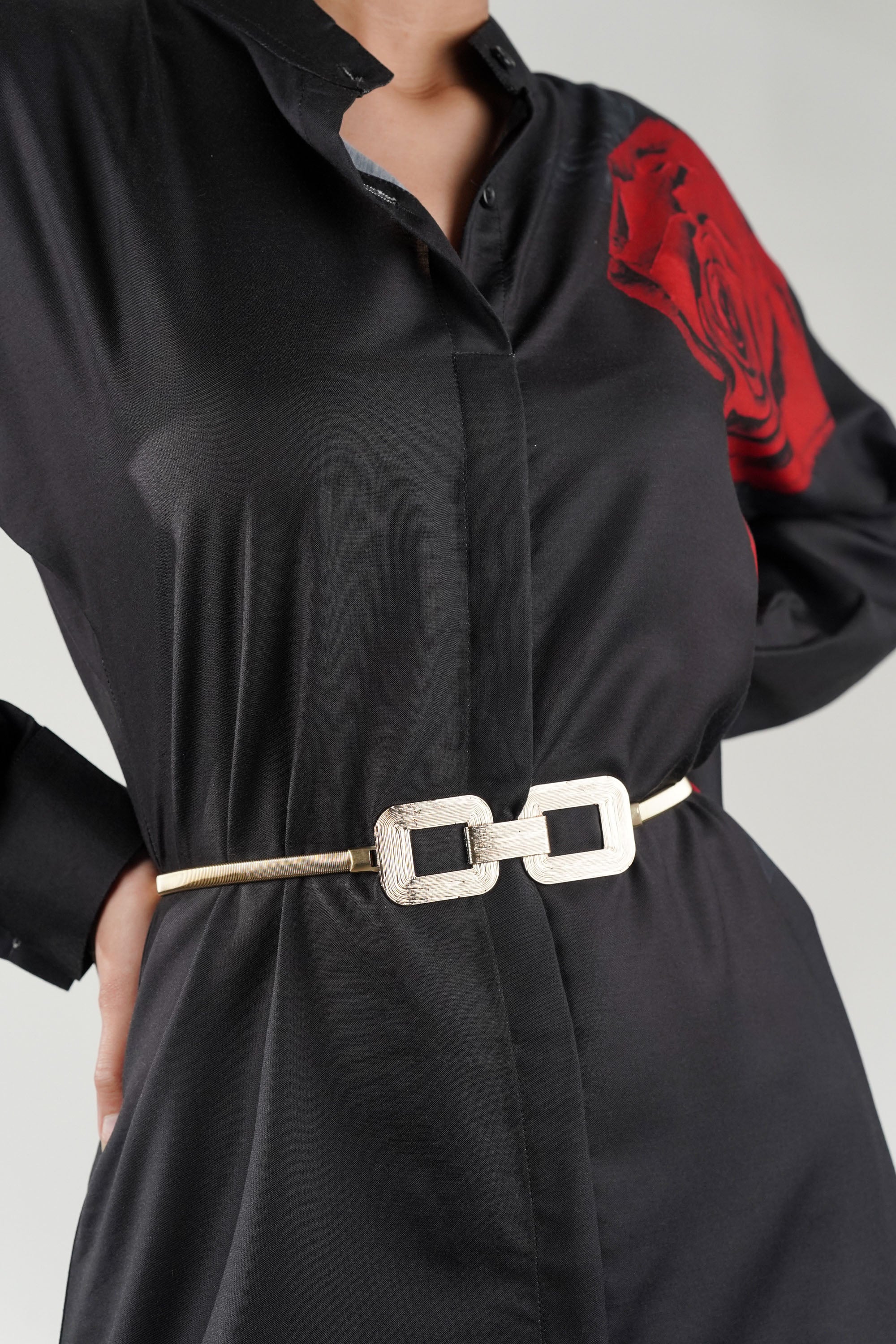 Structured Buckle Metal Stretch Belt