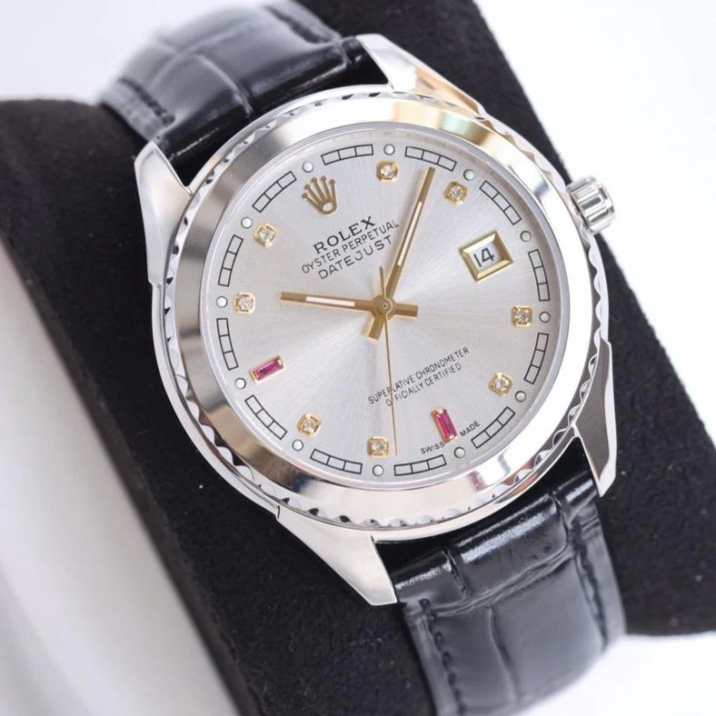 Rolex Watch DATEJUST 40MM SMOOTH BEZEL STEEL CASE BLACK LEATHER