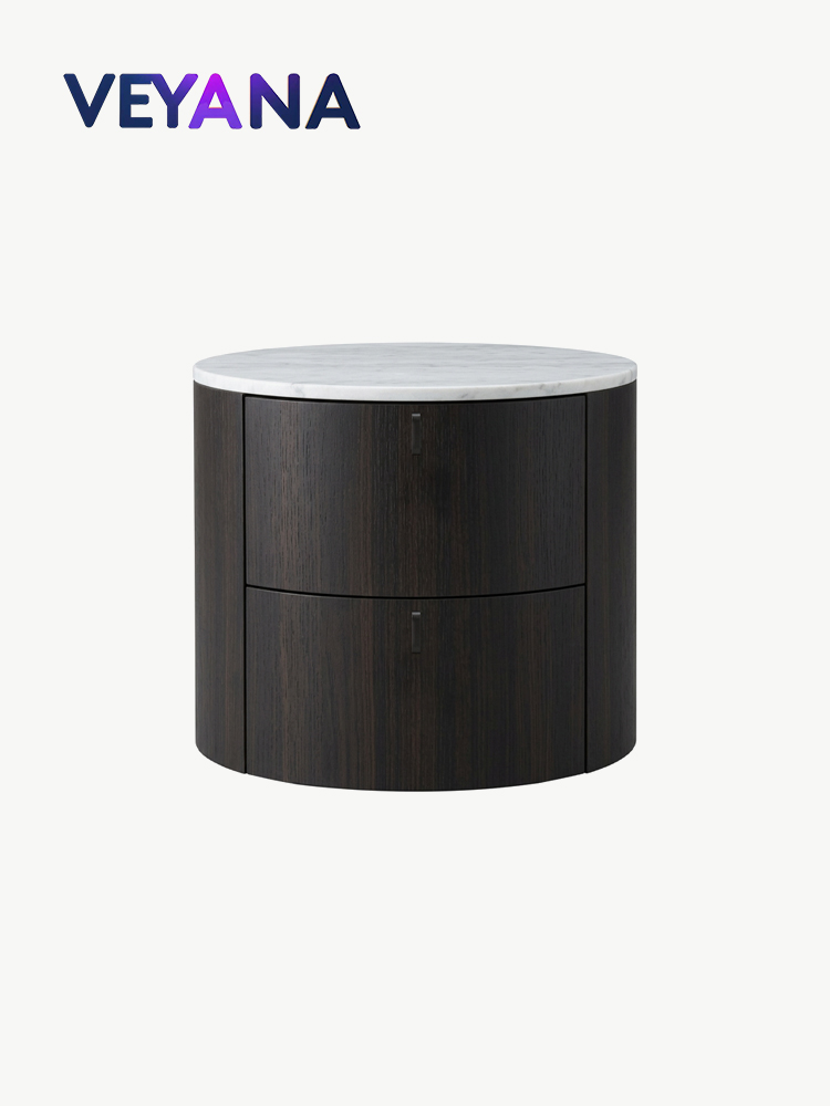 Italian minimalism, circular bedside table, natural marble, modern style, solid wood bedside cabinet, bedroom storage, storage cabinet