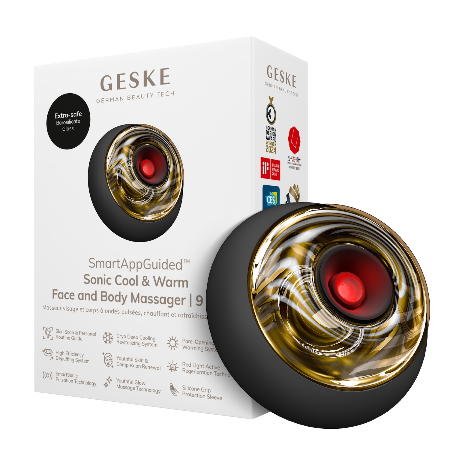 GESKE SmartAppGuided™ Sonic Cool & Warm Face & Body Massager | 9 in 1