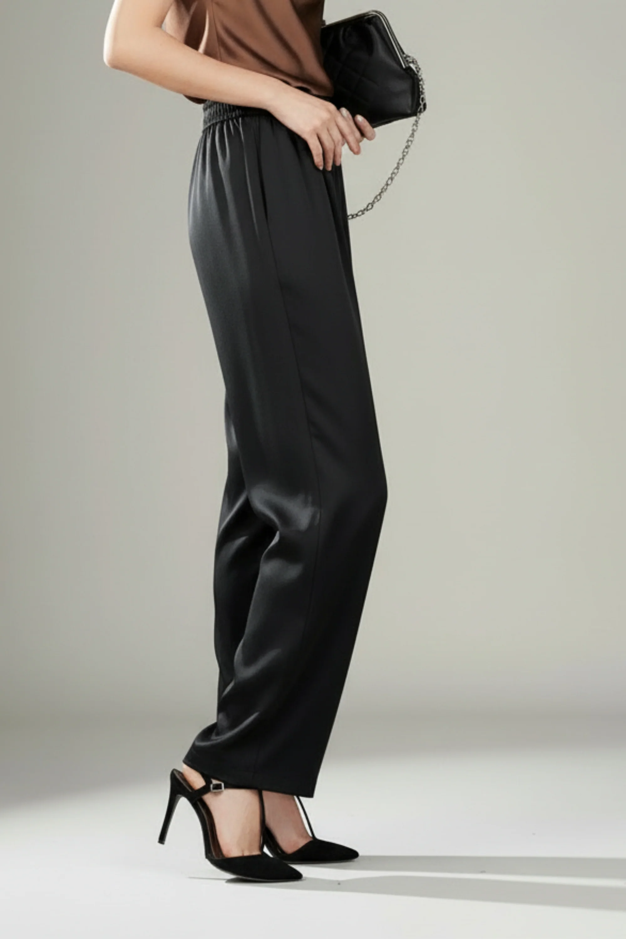 Drift Black Wide Leg Satin Pants