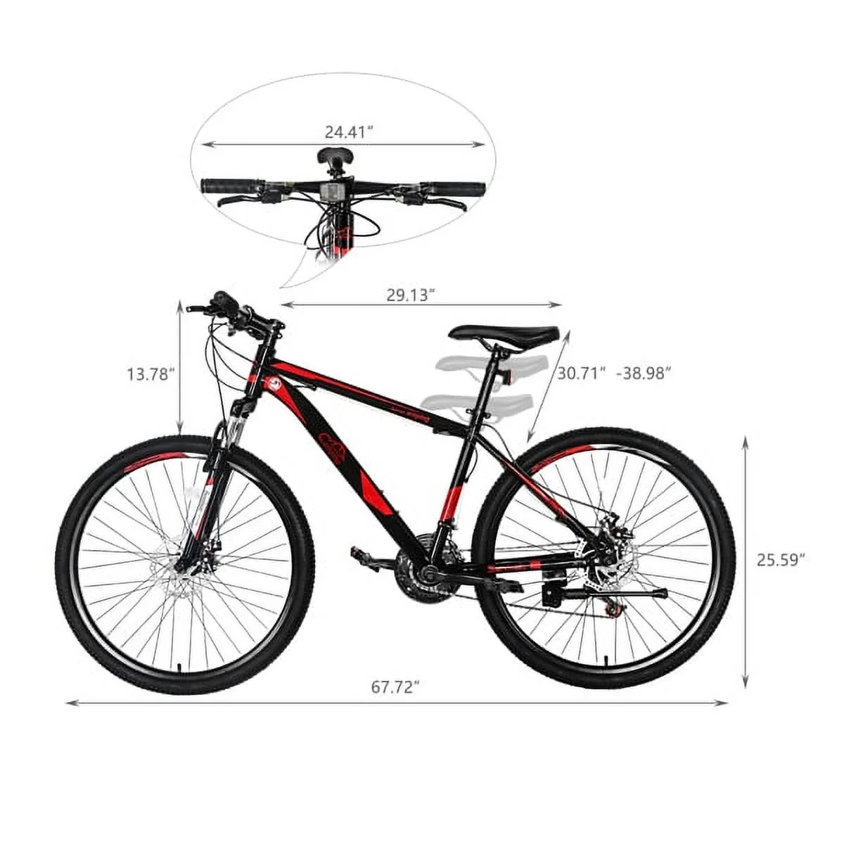 26" 21-Speed Mountain Bike for Men & Women, High-Carbon Steel Frame, Dual Disc Brakes, Shock-Absorbing Fork, All-Terrain Commuter Bike (Red/Black)