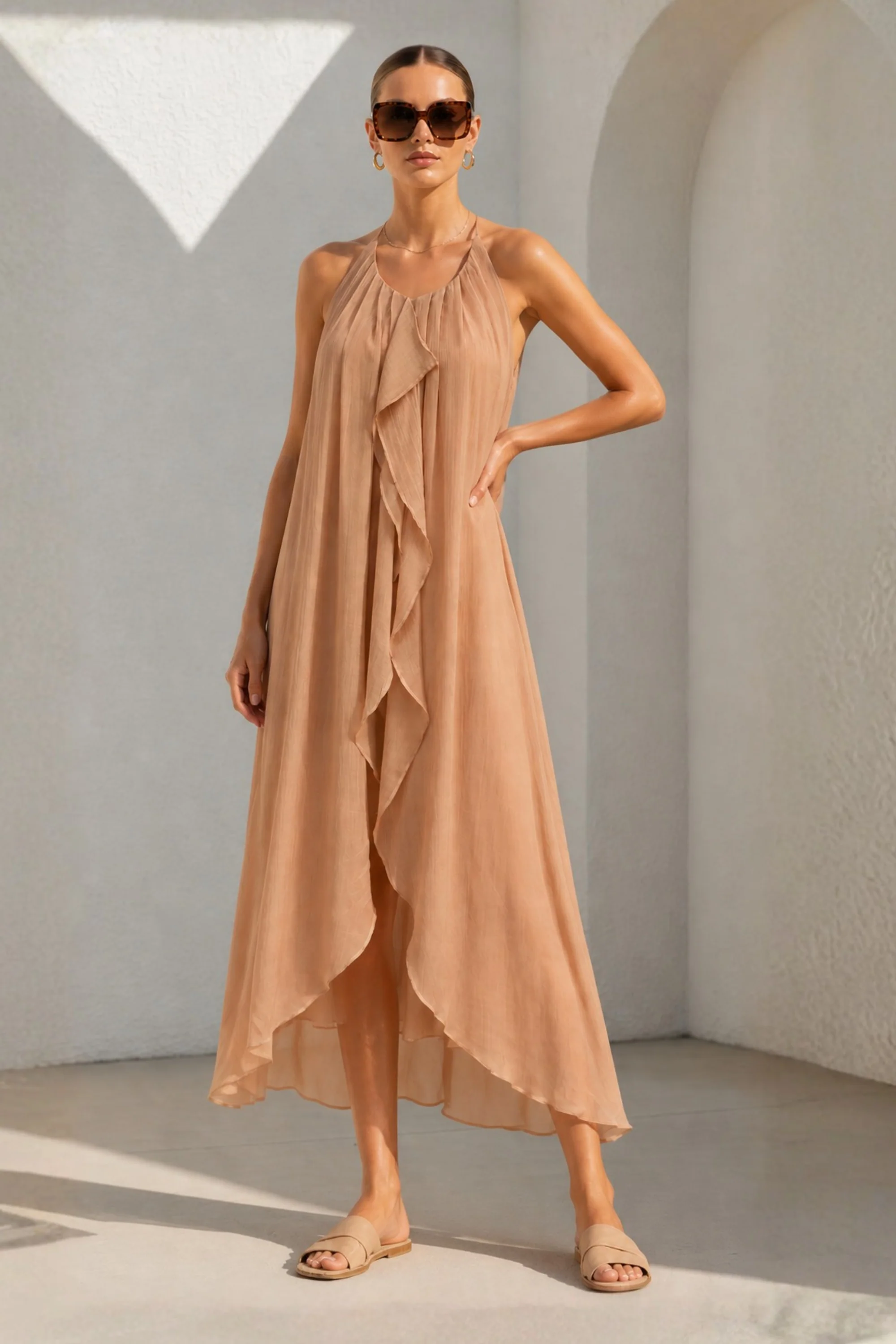 Peach Serenity Ruffle Dress