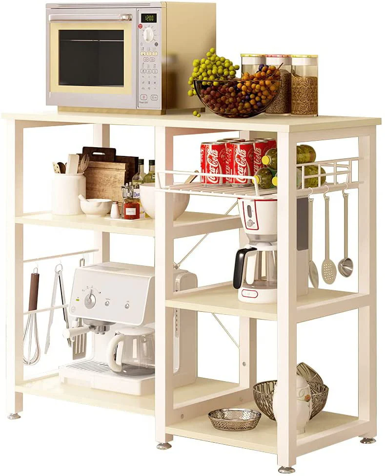 3-Tier Kitchen Island Cart Baker's Rack Utility Shelf Microwave Stand with Storage and Drawer Storage Cart Workstation Shelf, White Maple