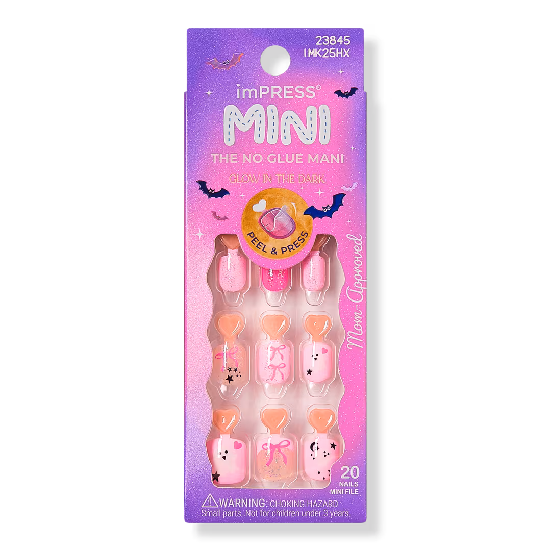 Kiss  Impress Mini Short Squoval Press On Nails for Kids, Sweet Spooks