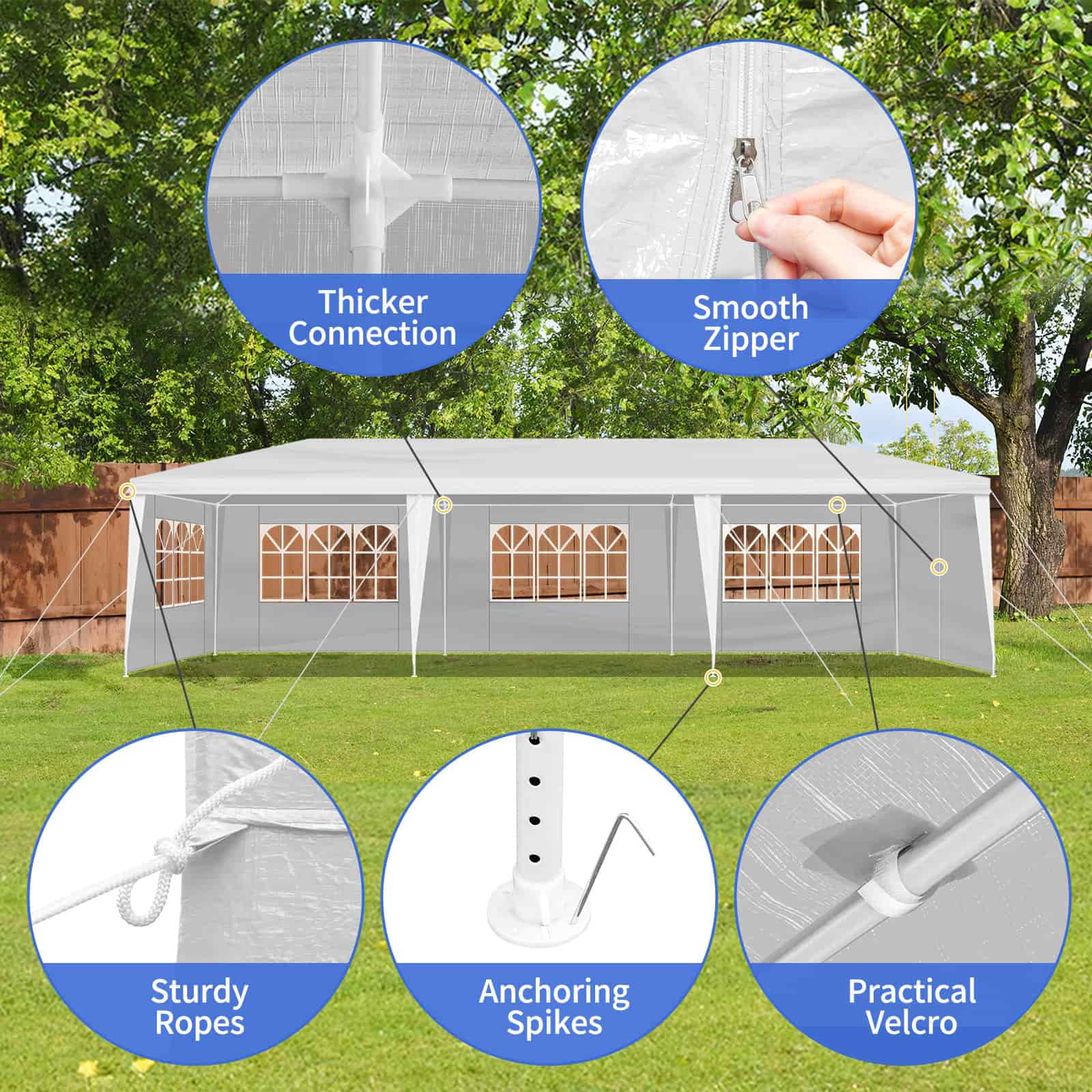 10'x30' Canopy Tent, Canopy Party Tent with 8 Removable Sidewalls,Waterproof Gazebo Tent for Patio/Outdoor/Wedding Parties and Events, White