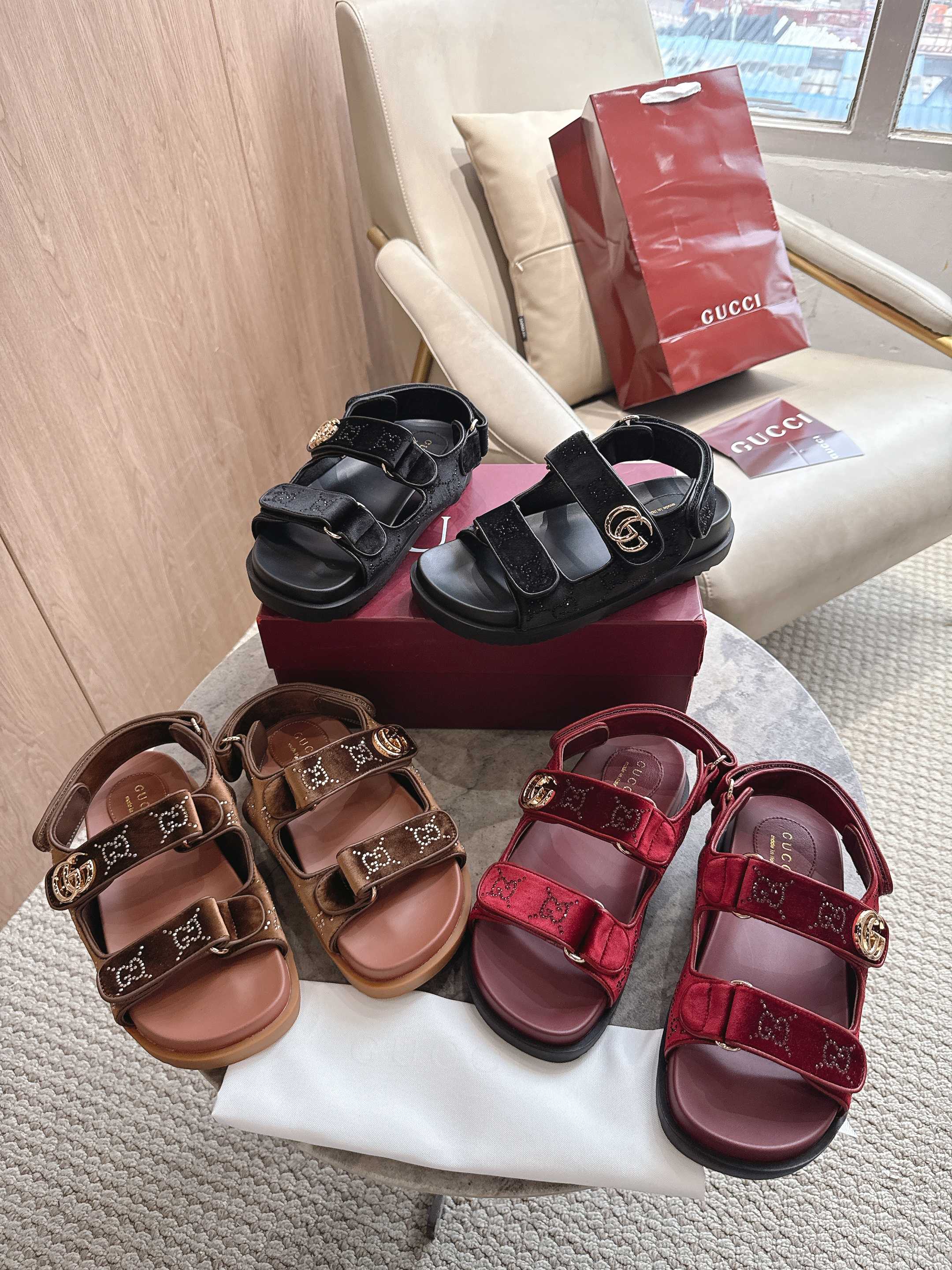 Gucci GG Velcro Platform Sandals