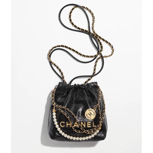 Chanel 22 Mini Handbag Shiny Crumpled Calfskin & Gold-Tone Metal Black