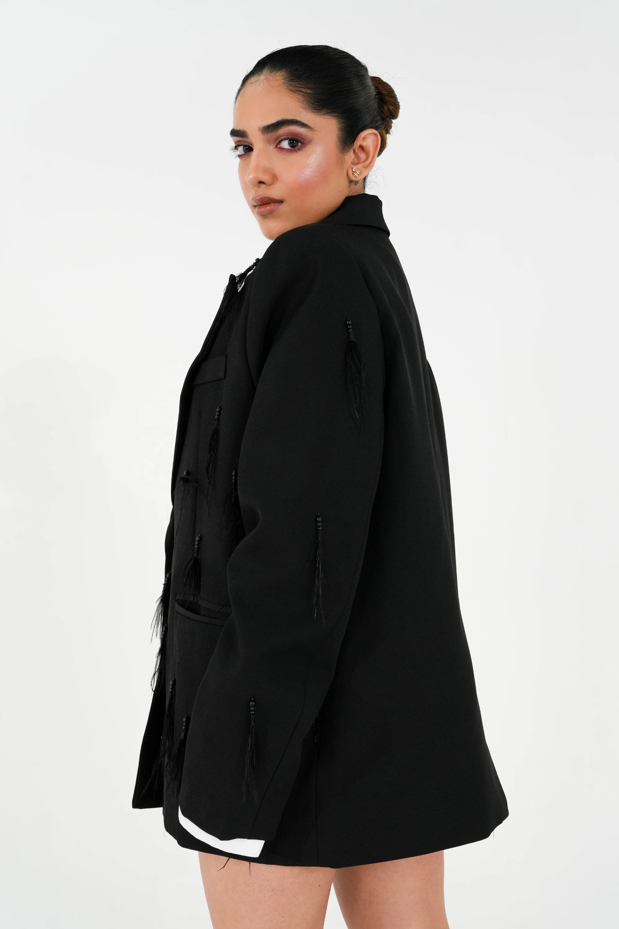 Feather Tassels Black Blazer