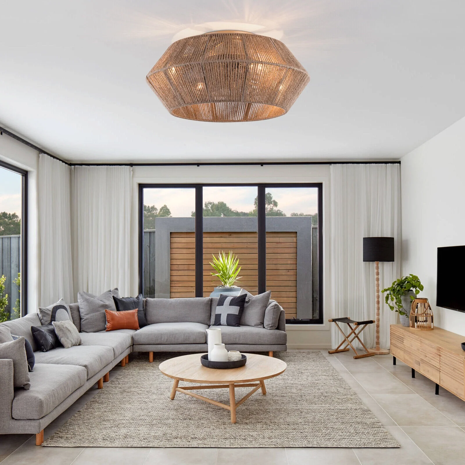 Miumaeov Boho Invisible Ceiling Fan Light Woven Rattan Caged Fan Chandelier Pendant Lamp with Remote Control 6 Speeds
