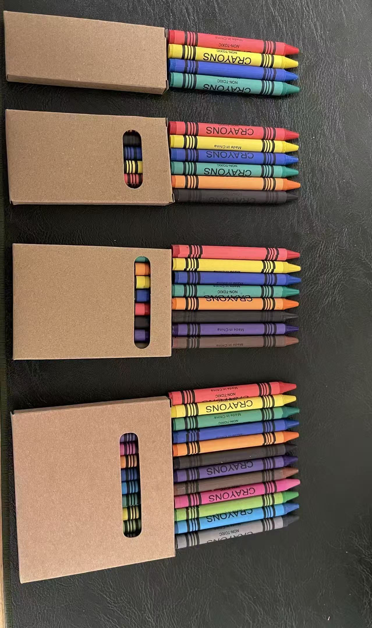Custom Logo Wax Crayons 4/5/6/8/12/24 Colors | Kraft Paper Box Non-Toxic Kids Crayons Wholesale