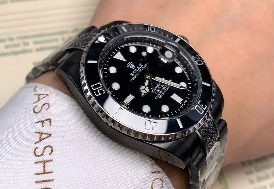Rolex Watch SUBMARINER DATE 40 CUSTOM ALL BLACK HAND ENGRAVED Watch