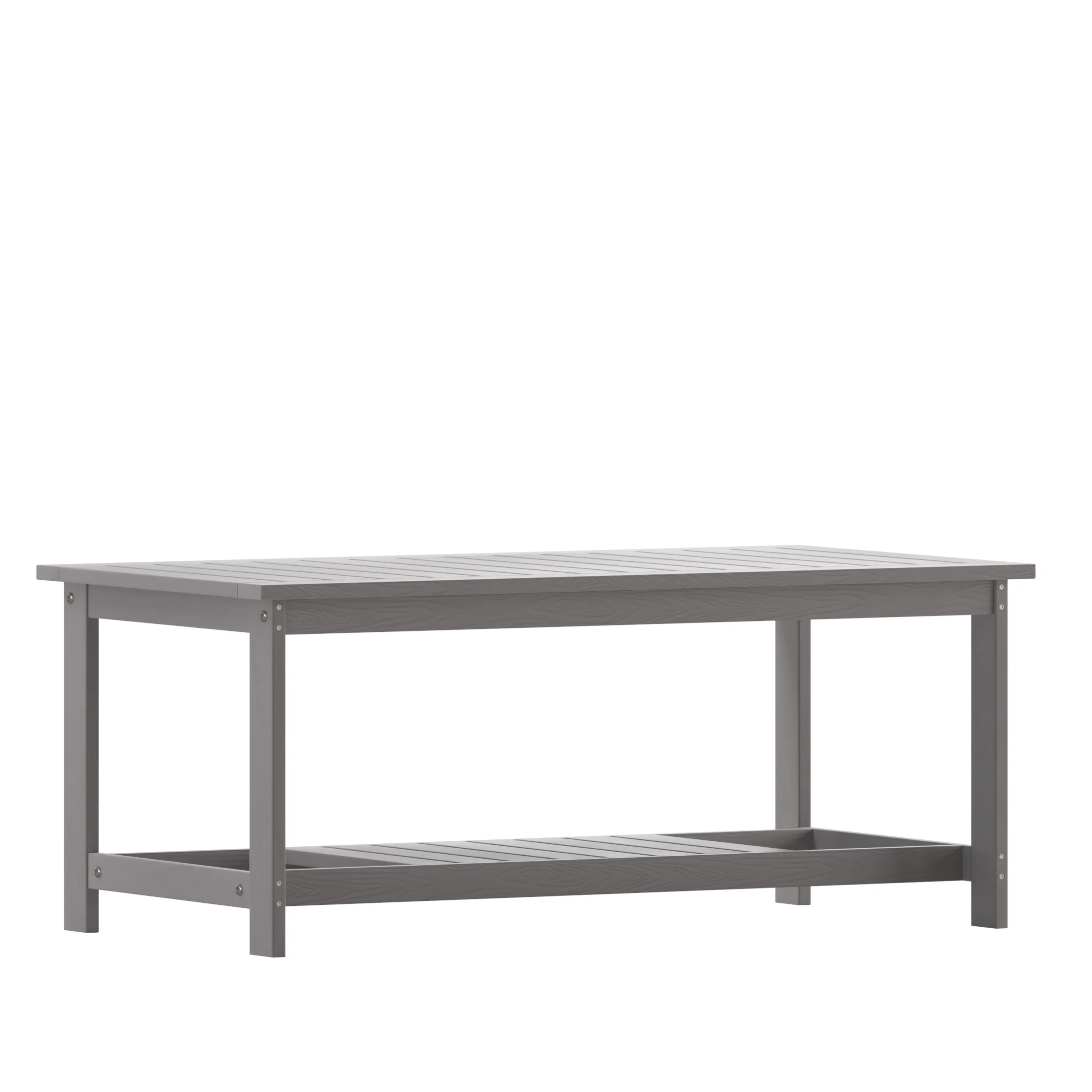 Merrick Lane All-Weather Poly Resin Wood Two Tiered Adirondack Slatted Coffee Conversation Table in Gray