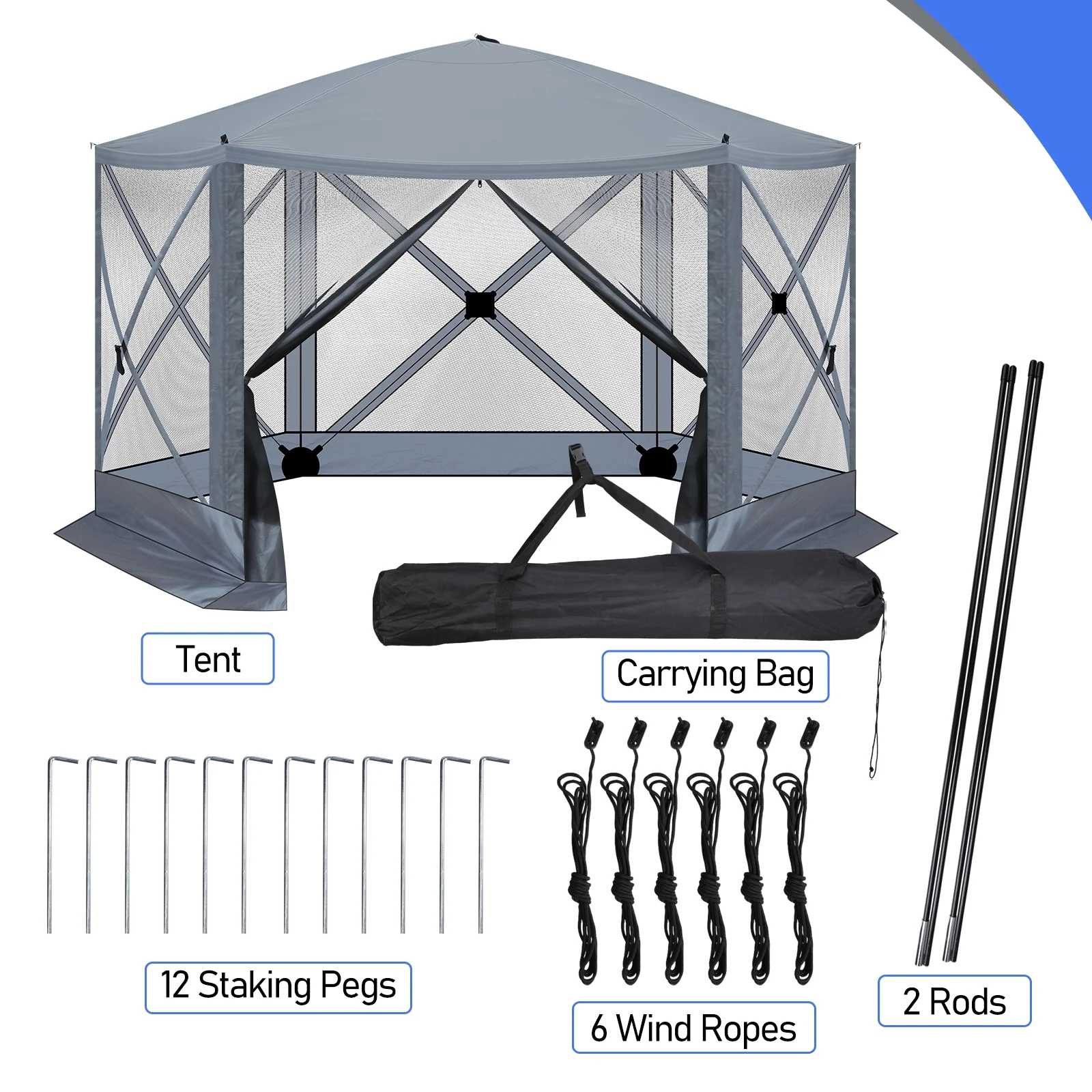 12FT x 12FT Outdoor Pop Up Canopy Tent with Mosquito Netting, Quick  Easy Setup Portable Shelter Gazebo, Easy Outdoor Sun Shade for Lawn, Patio, Events, Parties, Camping (Gray)