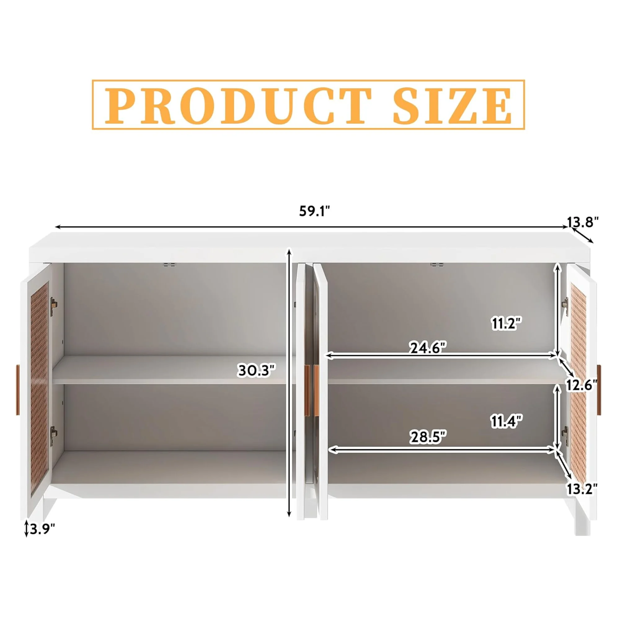 Modern Rattan Sideboard Buffet Cabinet, Kitchen Storage Cabinet, Living Room TV Stand for TVs up to 65