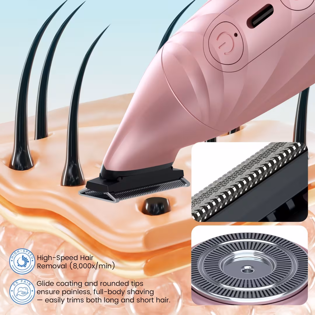 LILA by Akunbem  Painless 2-in-1 Electric Body Hair Trimmer/shaver- Adjustable Magnetic Blades, Waterproof
