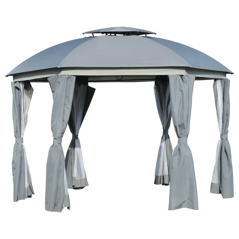 Topcobe 12' x 12' Round Outdoor Canopy Tent, Patio Dome Canopy Tent Canopy Shelter with Double Roof, Curtains, Zippered Doors, Tents for Parties, Outdoor Canopy, Shade Canopy, Patio Canopy, Gray