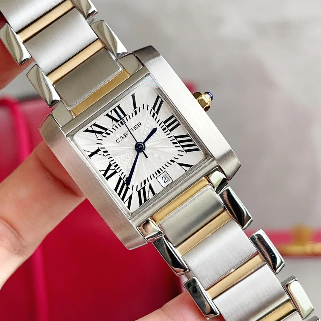 Cartier Watch TANK FRANCAISE 28 GOLD STEEL WHITE DIAL
