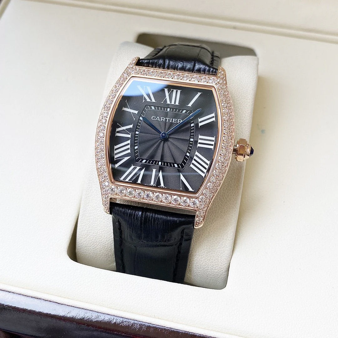 Cartier Watch TORTUE 40MM DIAMOND BEZEL LEATHER STRAP