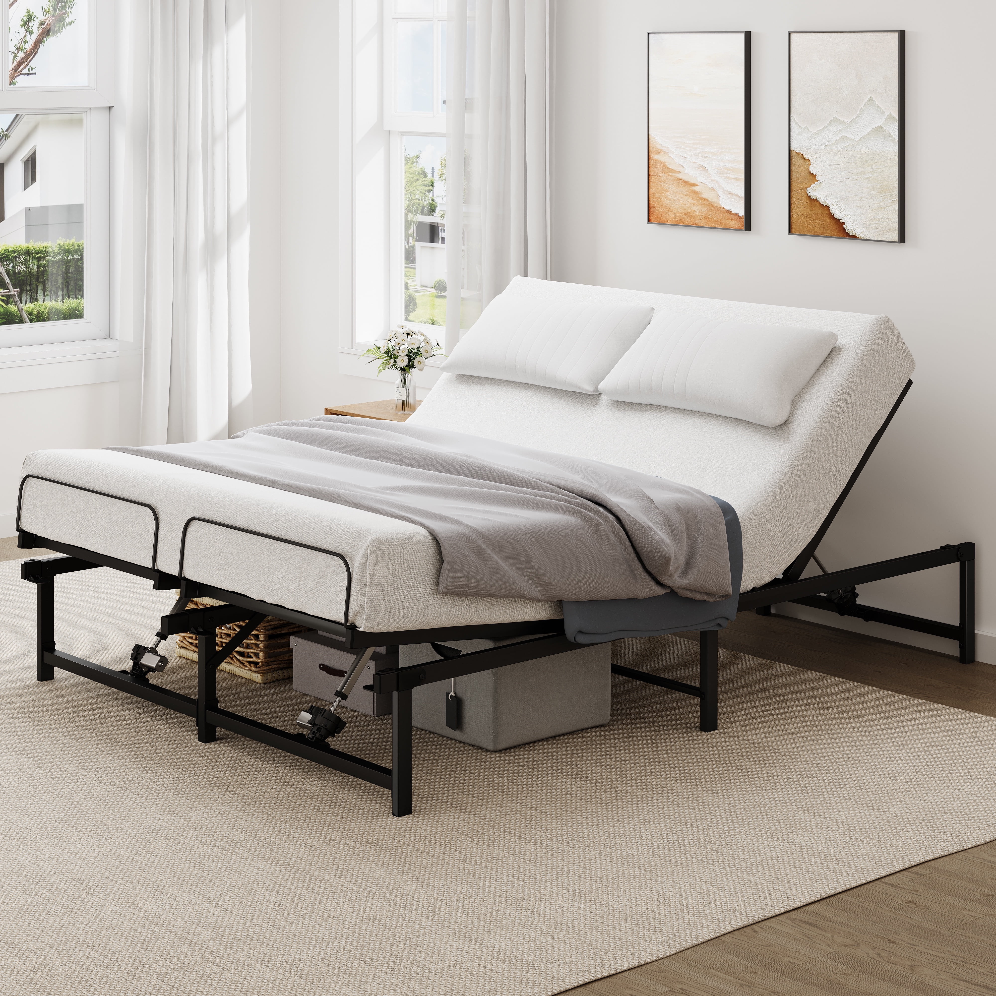 PORKISS Power Adjustable Bed Base Frame Queen, Metal Electric Bed Frame with Independent Head and Foot Incline, Modern Adjustable Platform Bed Base with Wired Control, Zero Gravity, Easy Assembly