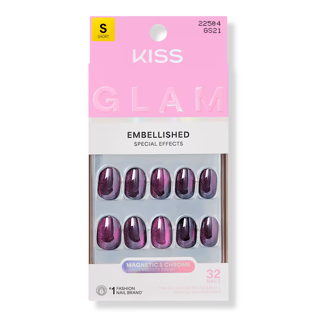 Kiss  Glam Embellished Short Round Press On Nails