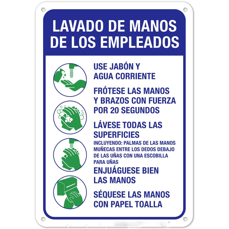 Directly supplied by the manufacturer: Spanish signboard for employee hand washing, aluminum sign