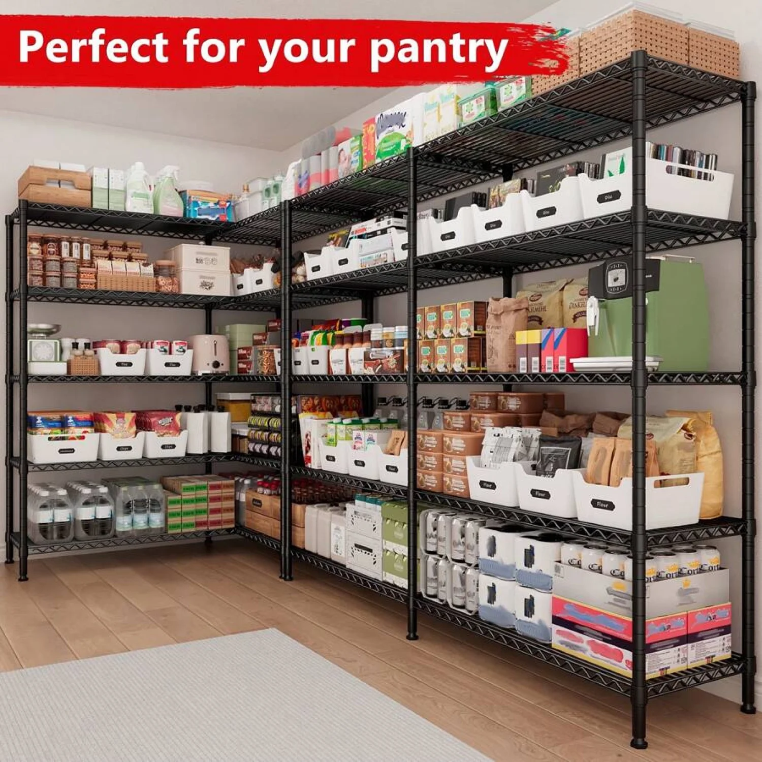 NTGFU 1500 LBS Storage Shelves, 61.7"W Wire Shelving Unit, 5 Tier Metal Shelving for Storage, Rack Shelves for Storage, Heavy Duty Garage Shelf, Pantry Shelves, Kitchen Shelving