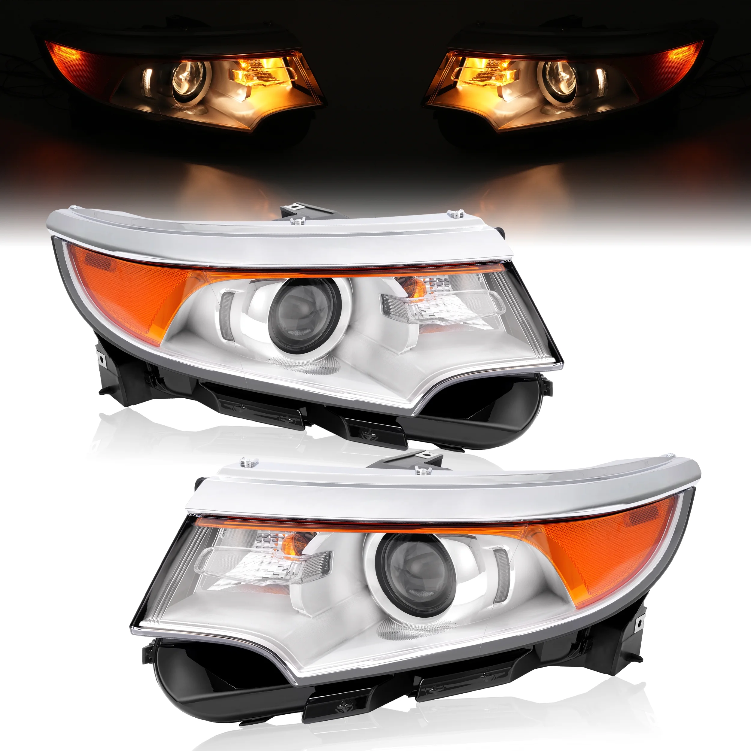 KOJEM Projector Headlights Compatible with 2011-2014 Ford Edge Replacement for FO2502291 FO2503291 Headlamp Front Lamp w/Bulbs Clear Lens Chrome Housing - Driver Passenger Side