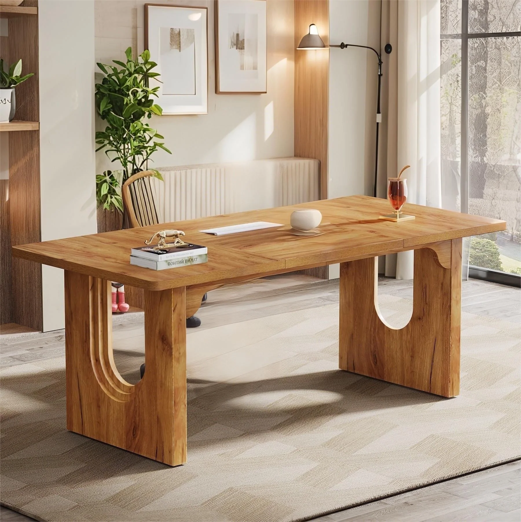 Fnova 70.87" Dining Table for 6, Modern Rectangular Kitchen Table for Dining Room, Brown