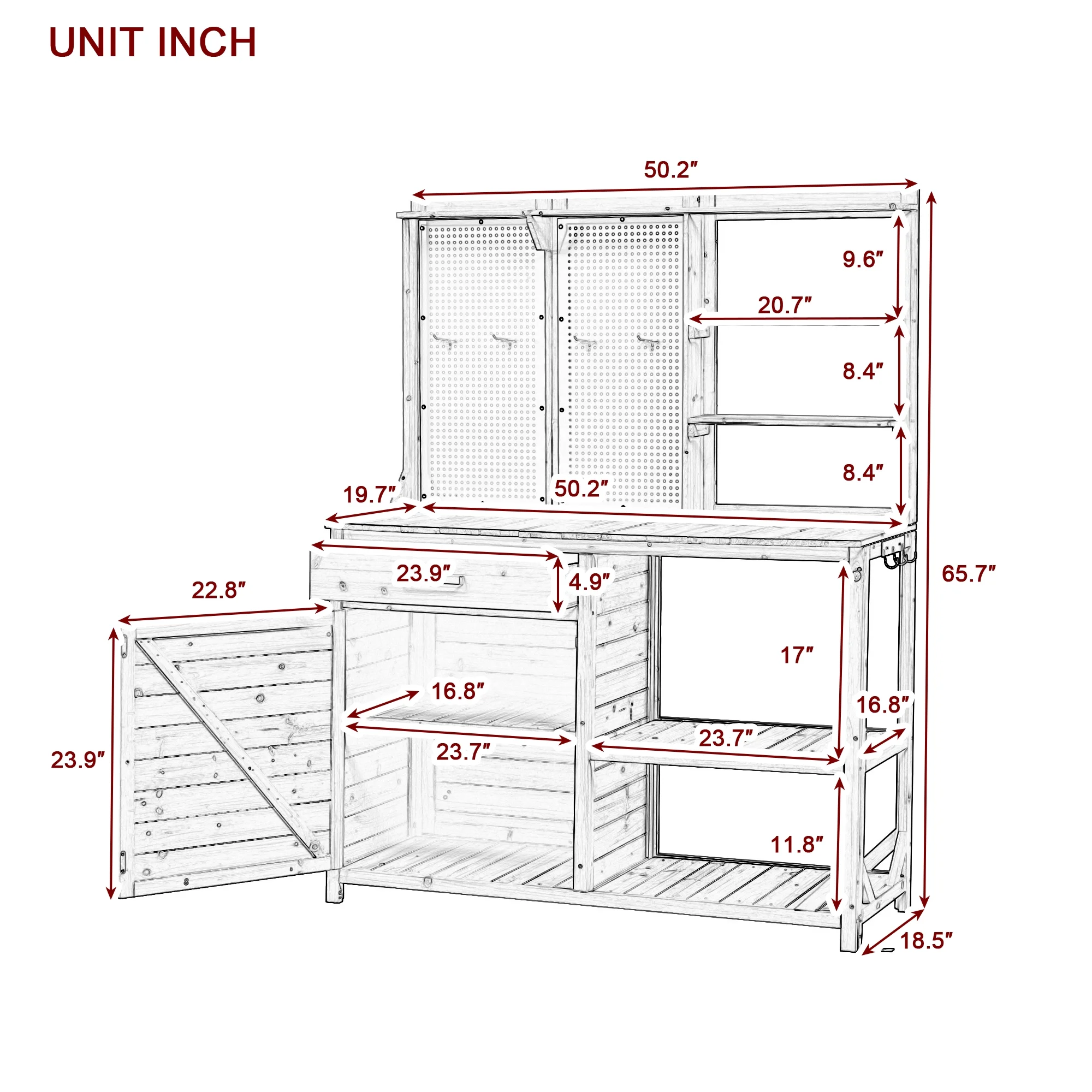 Harper & Bright Designs Wood Potting Bench with Hutch Outdoors, Garden Workstation with Table and Drawer & Cabinet for Planting, 4 Shelves & Adjustable Storage, Pegboard with Hooks, White