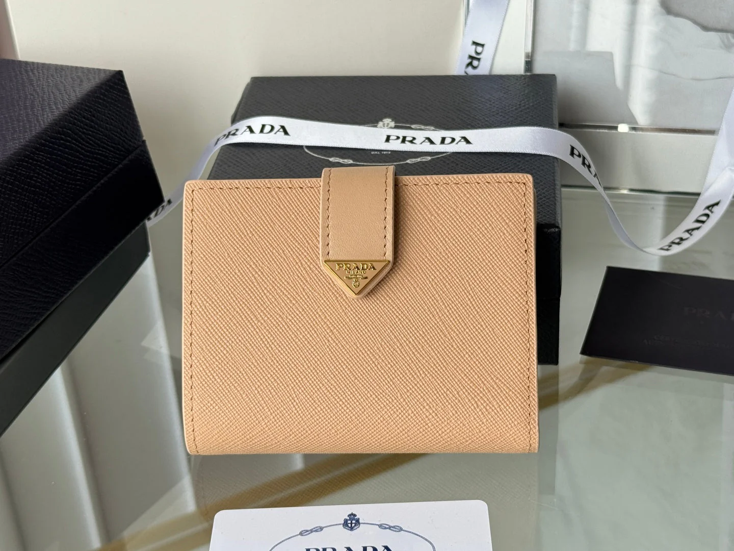 Prada 1MV204 Small Wallet Caramel Saffiano & Smooth Leather