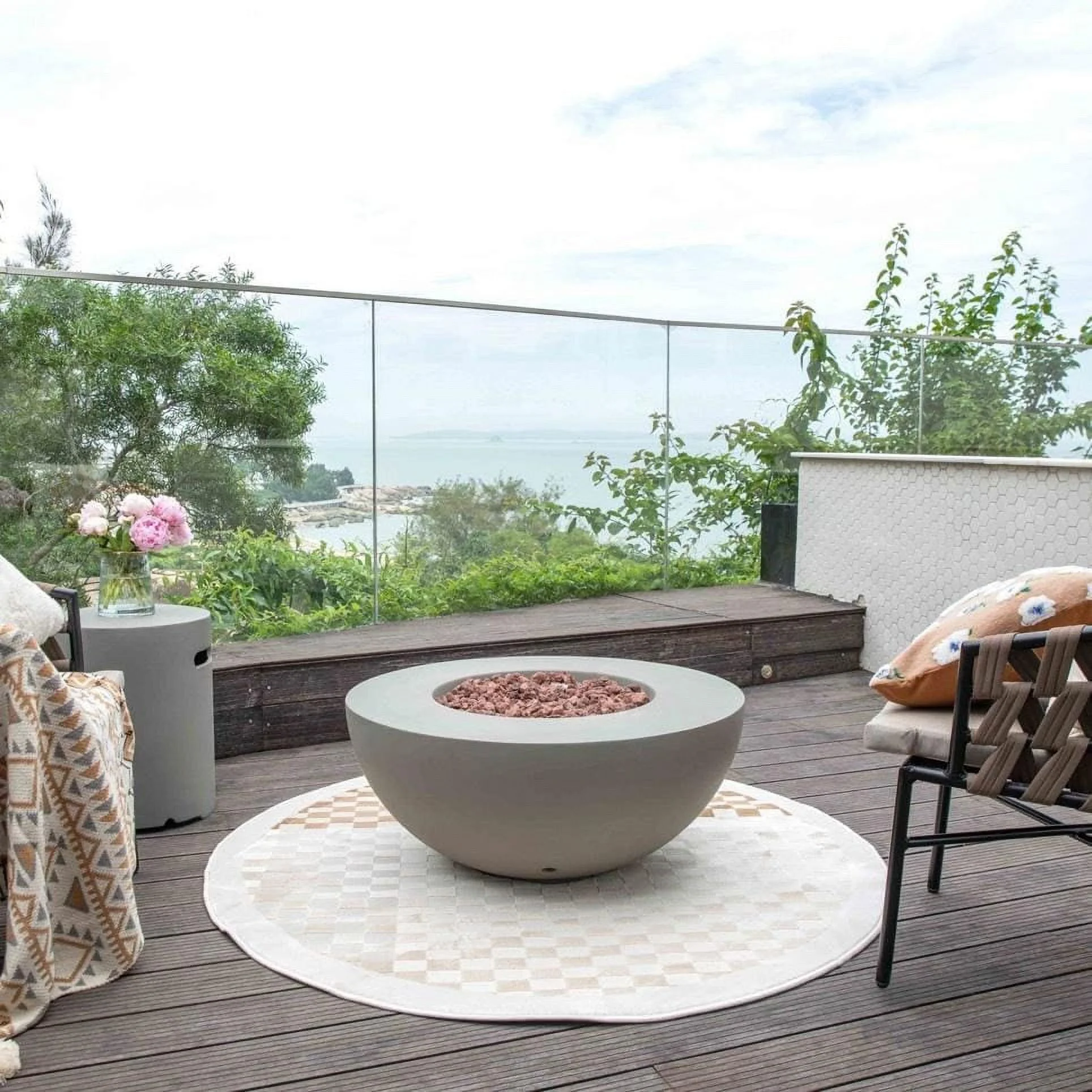 Bellawood 34 Inch Round Concrete Natural Gas Fire Pit Table in Gray By Lakeview Outdoor Designs