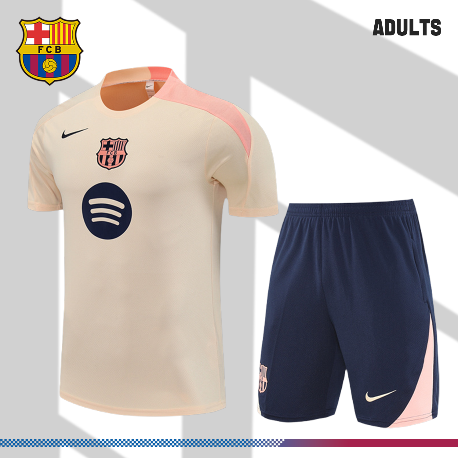 2024/2025 Barcelona short sleeve beige training suit (Adult Kit)