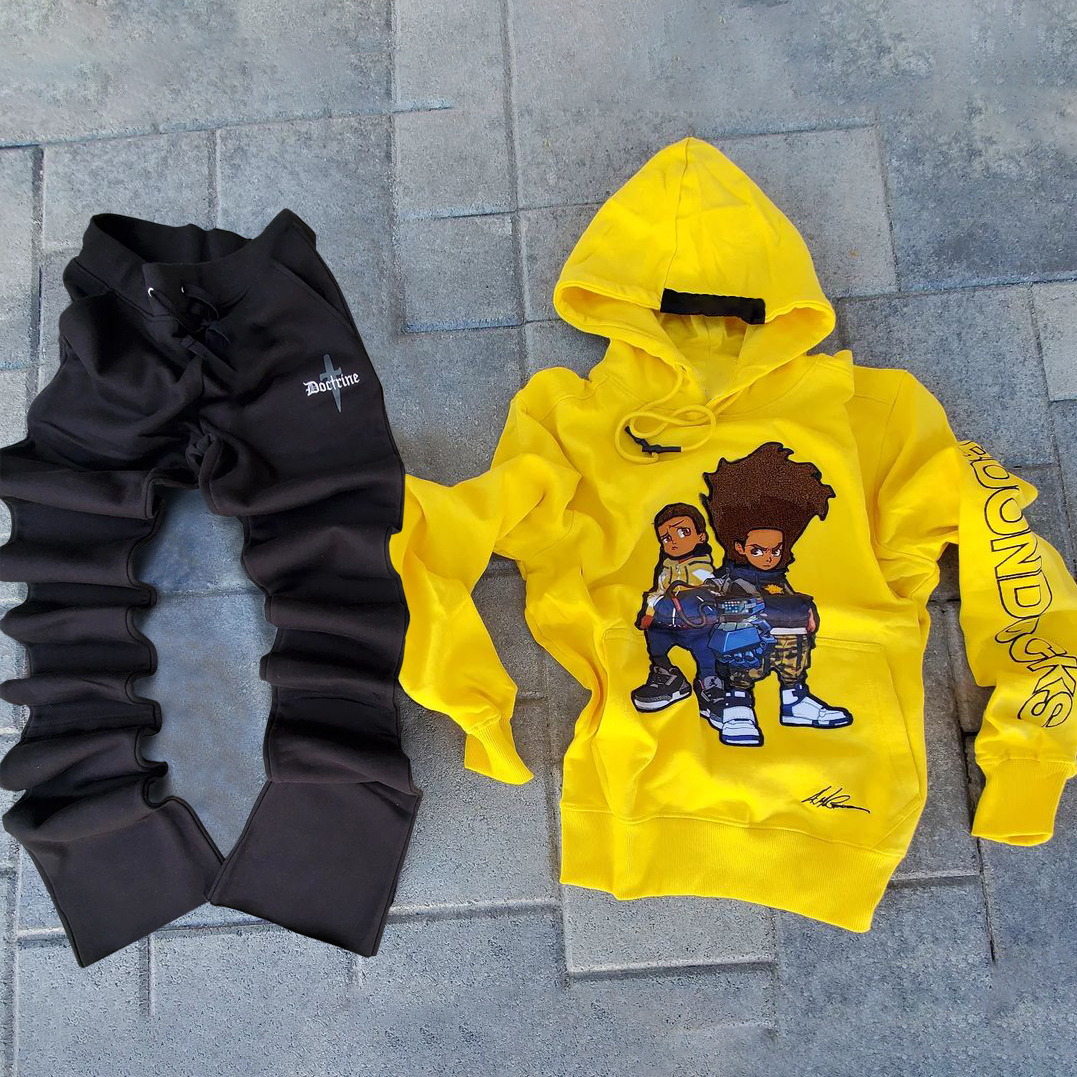 Trendy brand cartoon print hoodie pants suit
