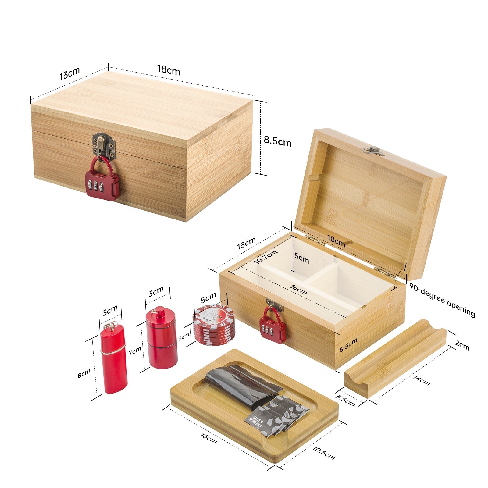 Wooden Stash Box Lock w/ Pink Glass Pipe Quartz Banger Set
