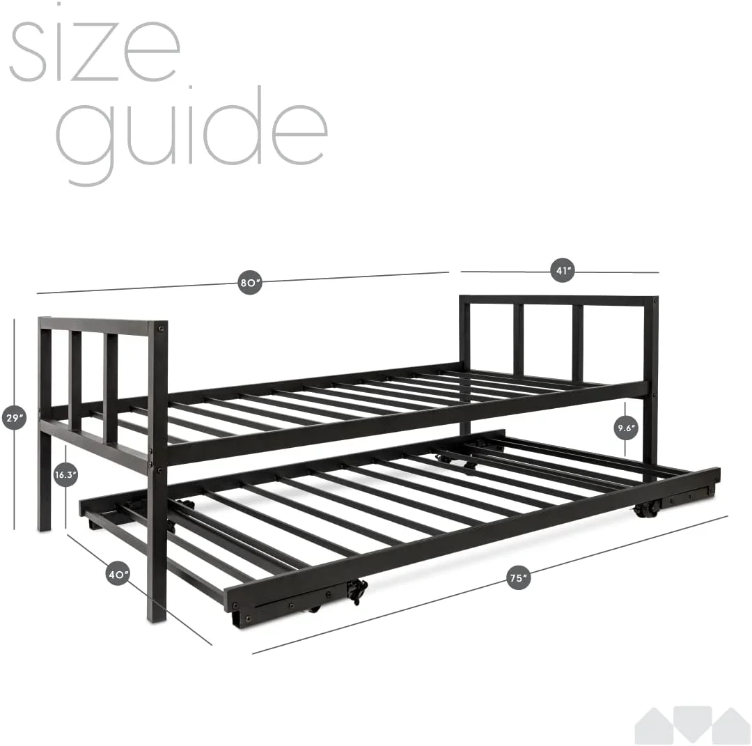 Milliard Twin Daybed and Fold-up Trundle Set, Frame - Mattresses Sold Separately (Black)