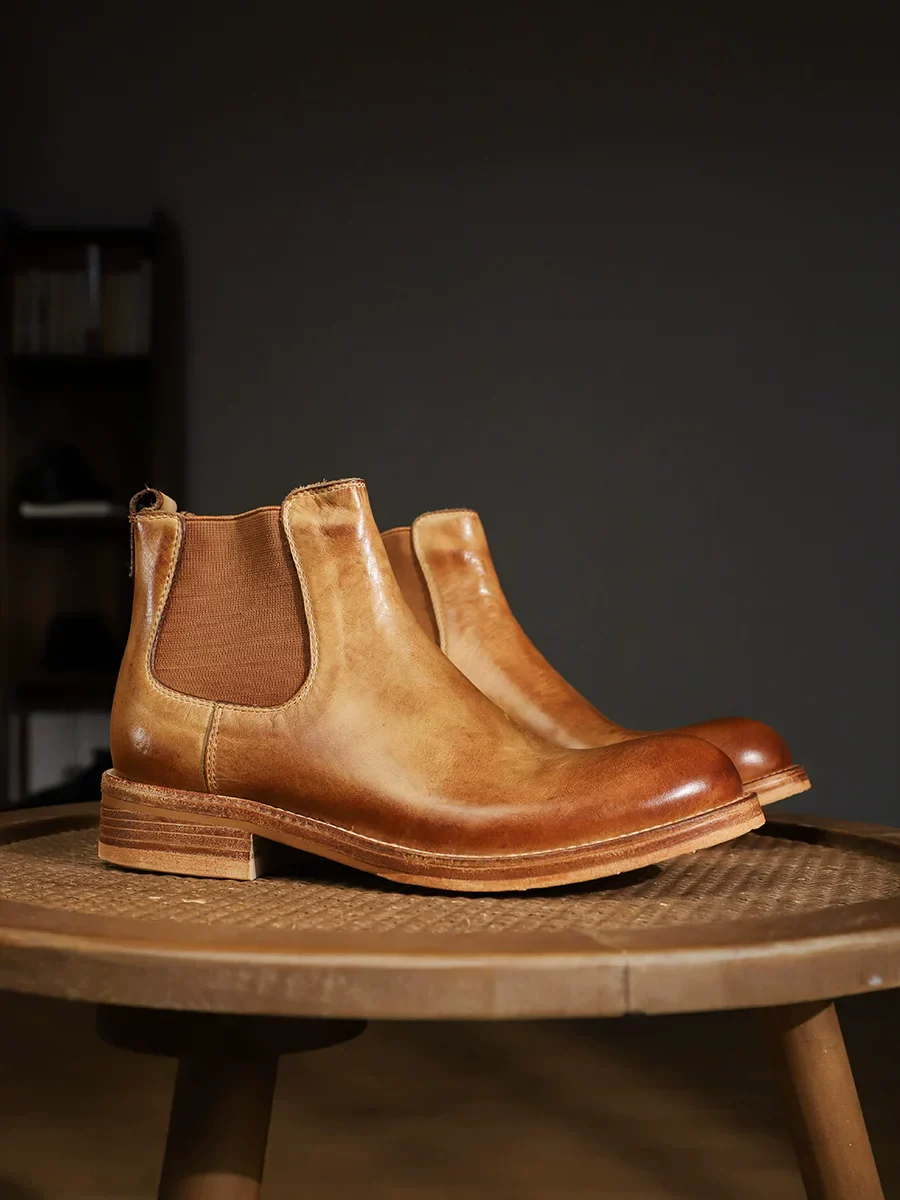 Handmade Washed Vegetable Tanned Cowhide Boots