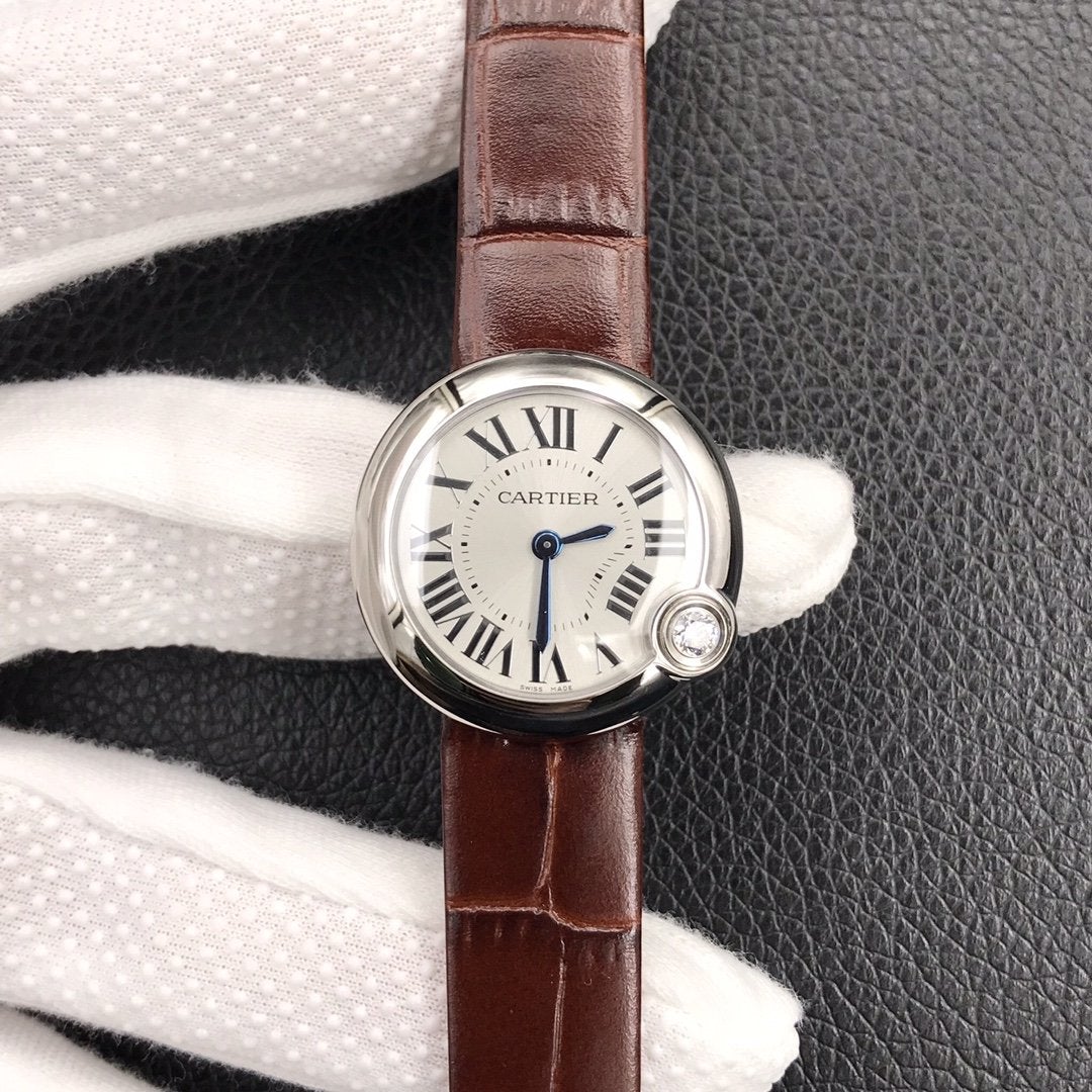 Cartier Watch BALLON BLANC DE CARTIER QUARTZ STEEL CASE BROWN LEATHER