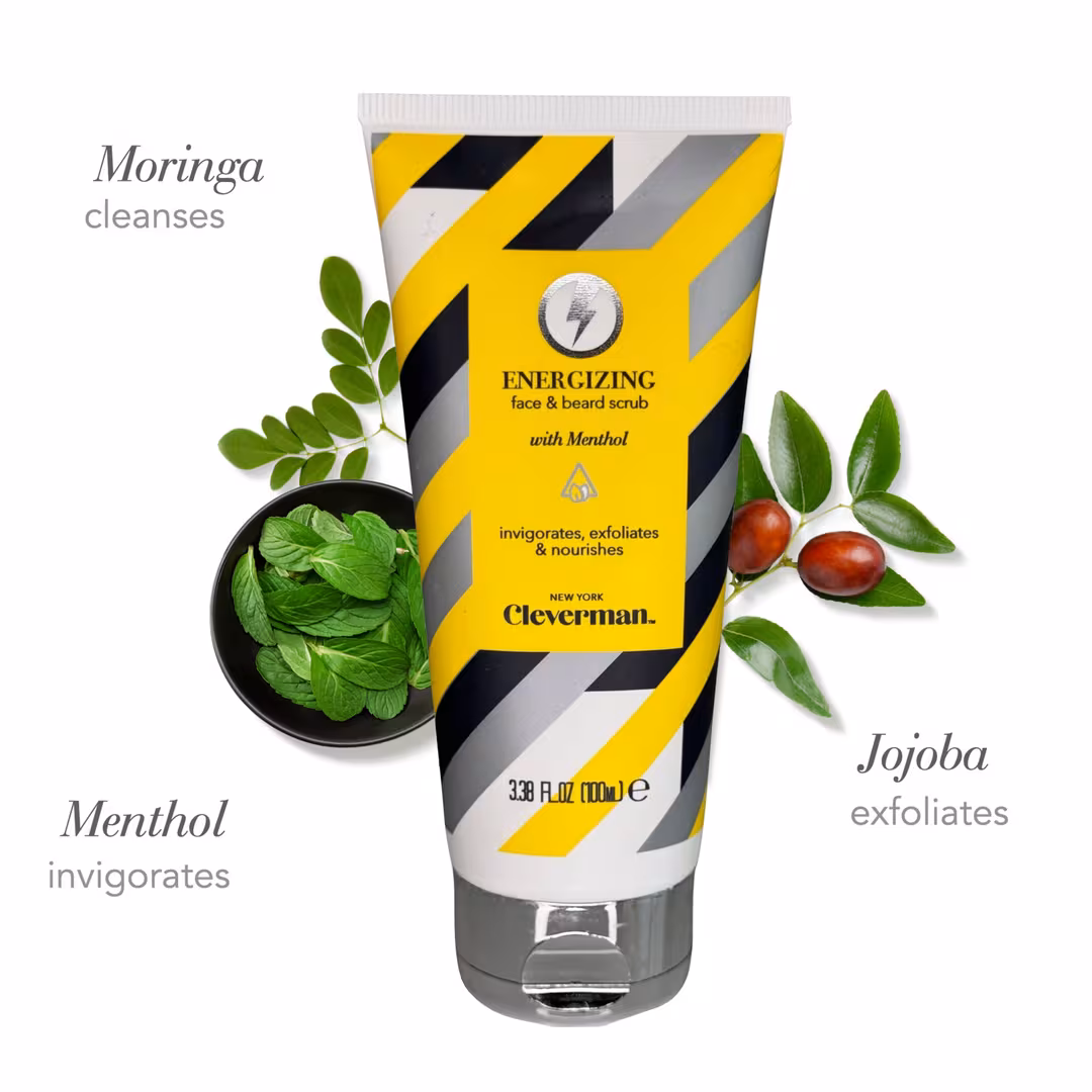 Cleverman  Men’s Energizing & Sensitive Face & Beard Scrub Set + Free Silicone Face Scrubber