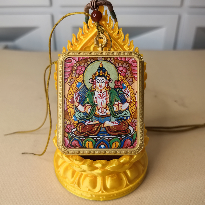Four-Armed Avalokiteshvara Pendant Necklace - Buddhist Compassion Talisman for Inner Peace & Spiritual Guidance