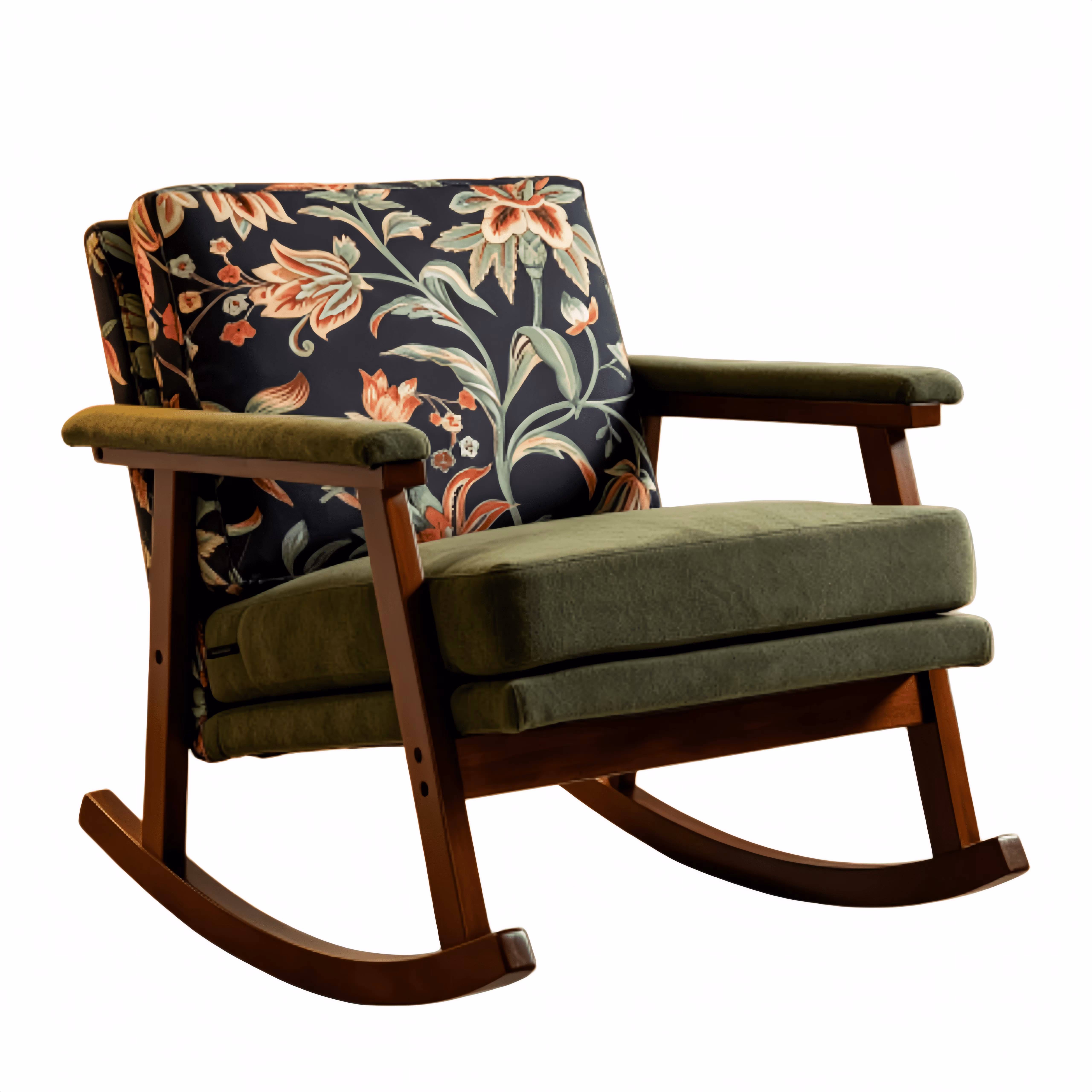 Ardescere Mid‑Century Modern Rocking Accent Chair, Upholstered Reading Armchair with Solid Wood Frame & Waist Cushion, High‑Density Sponge Lounge Chair for Living Room, Bedroom, Sunroom, Supports up