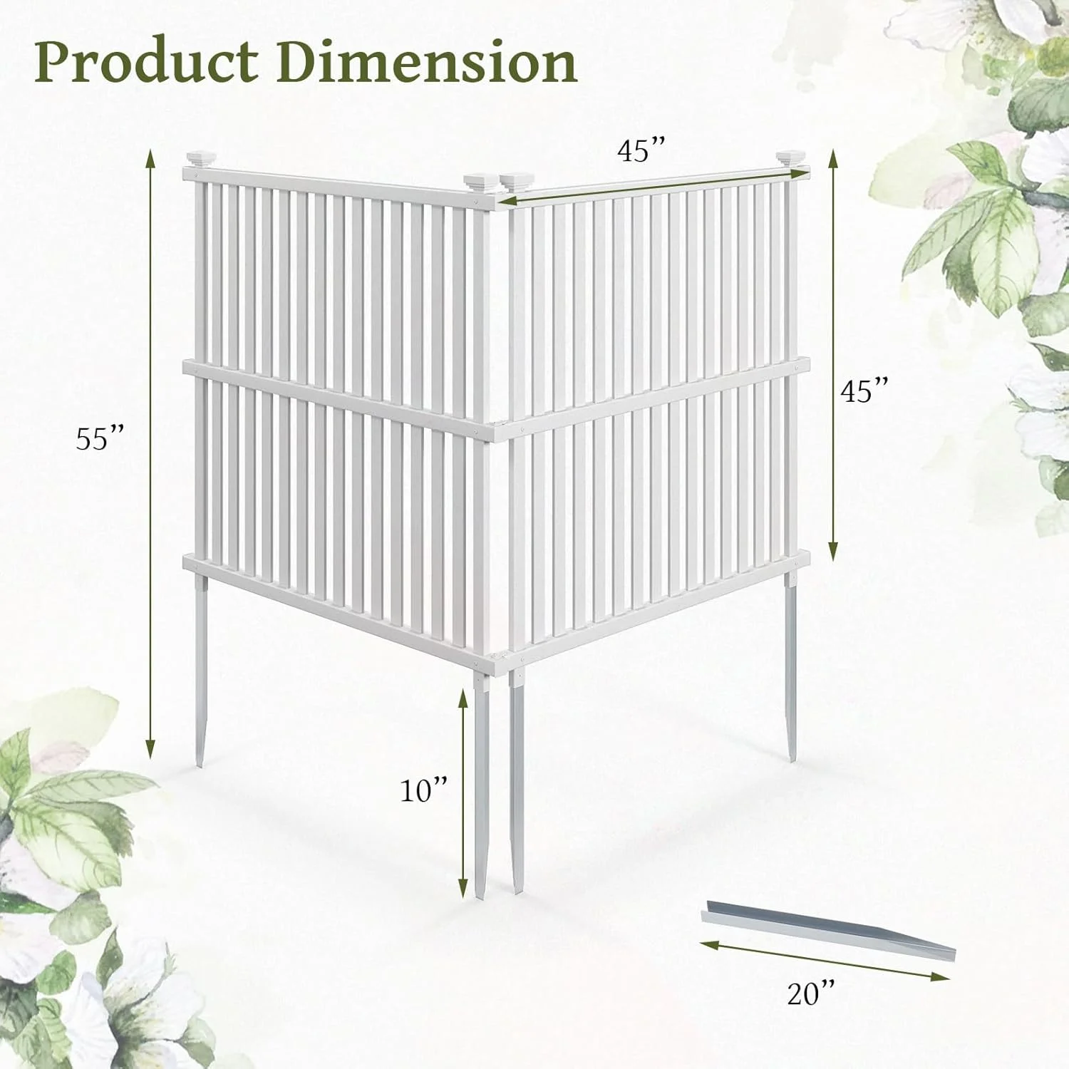 SAZYY 2 Panels Air Conditioner Fence, 45W x 45H Garden Fence, Vinyl Trash Can Pool Equipment Enclosure w/Metal Ground Stakes, Outdoor Privacy Fence Screen for Garden Patio Lawn AC Unit, White