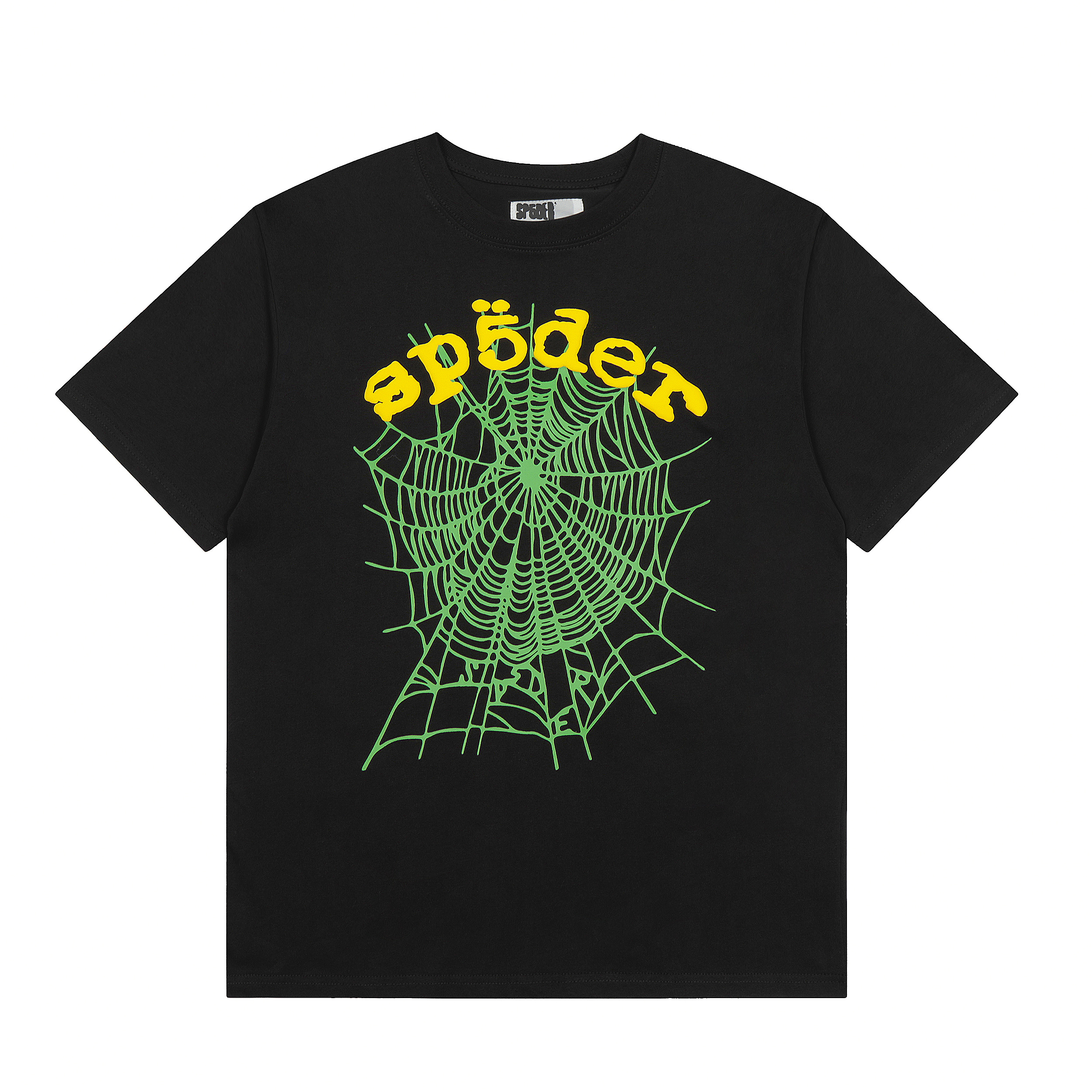 Loose T-shirt with green spider web print