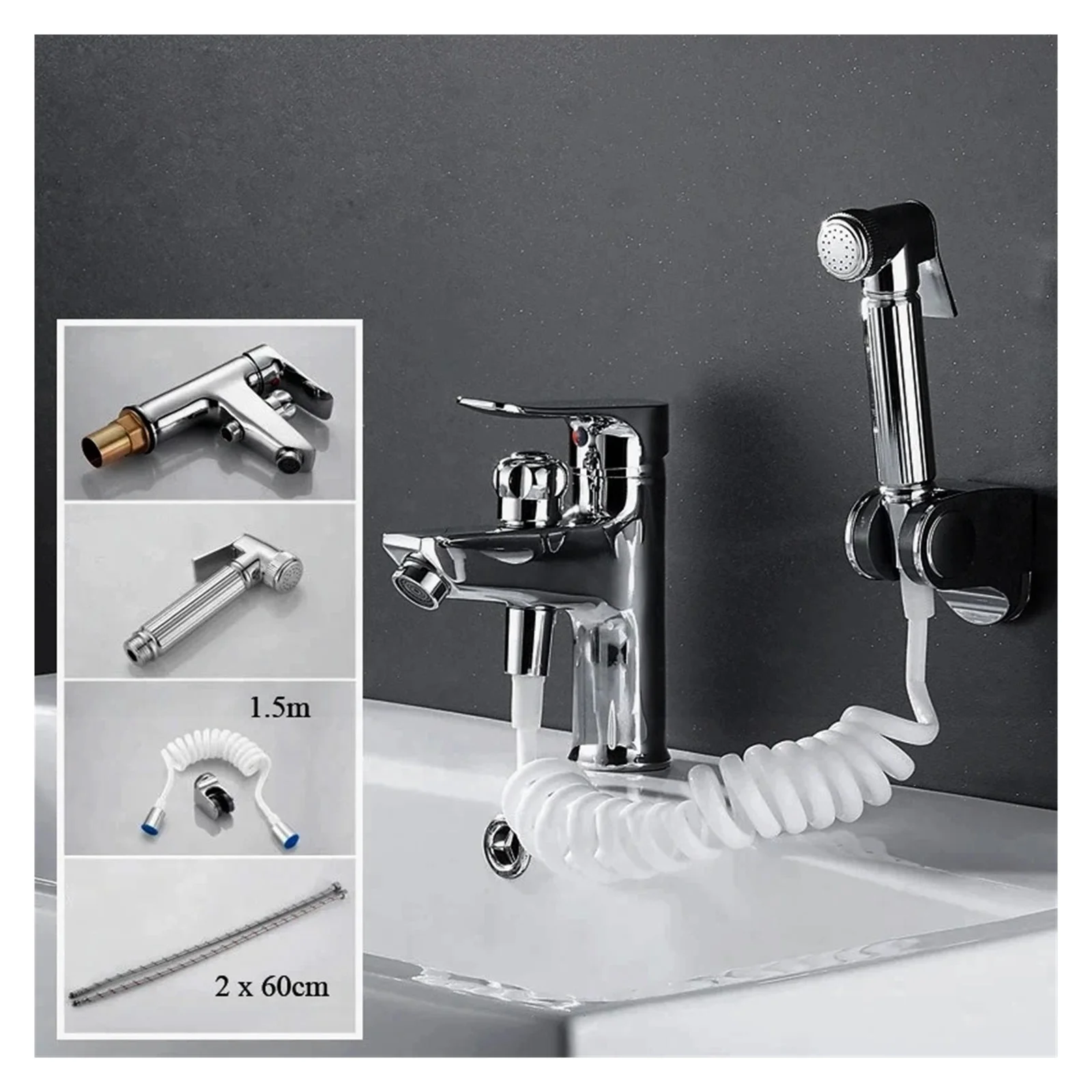 Bathroom Basin 2 In 1 Faucet, Brass Handheld Toilet Bidet Faucets, Sprayer Cold And Hot Water Mixer Bathtub Tap With Shower Set ,Easy to Install
