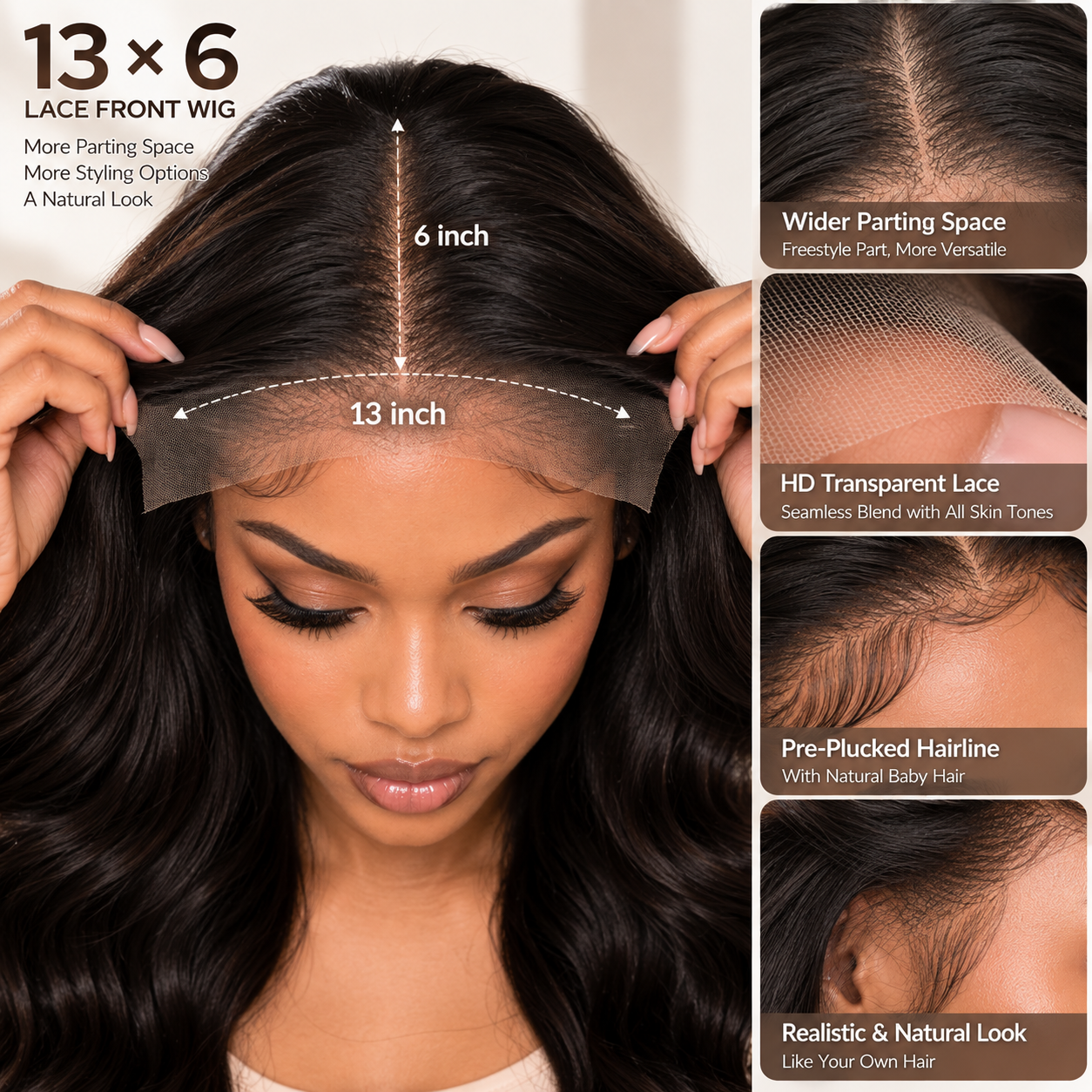 13x6 HD Lace Front Body Wave Human Hair Wig – Pre-Plucked