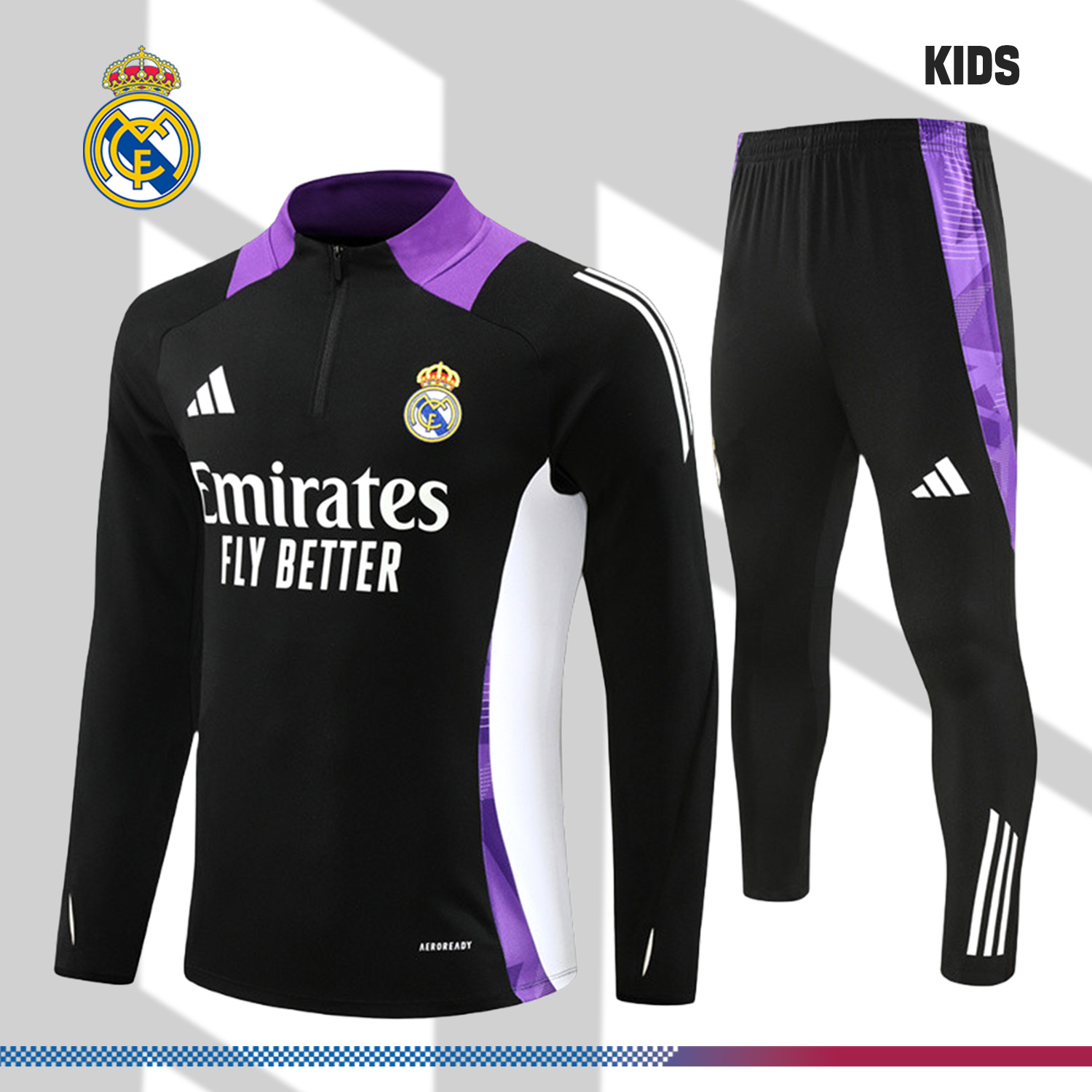 2024/2025 Real Madrid Purple Kids Half Zip Training Kit (Kids Kit)