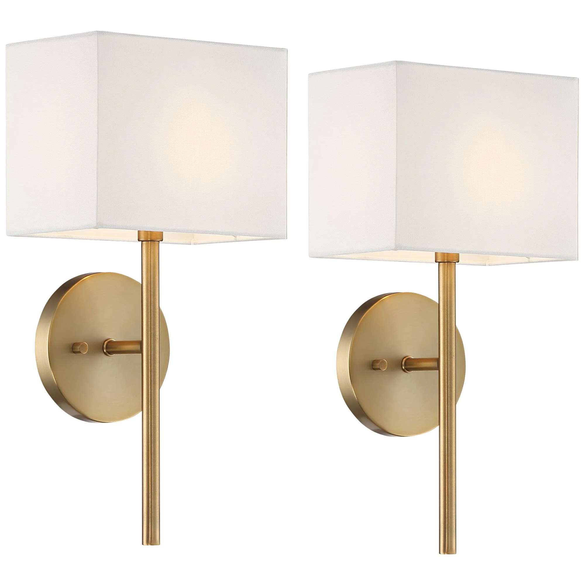 Possini Euro Design Modern Wall Light Sconces Set of 2 Warm Brass Hardwired 8