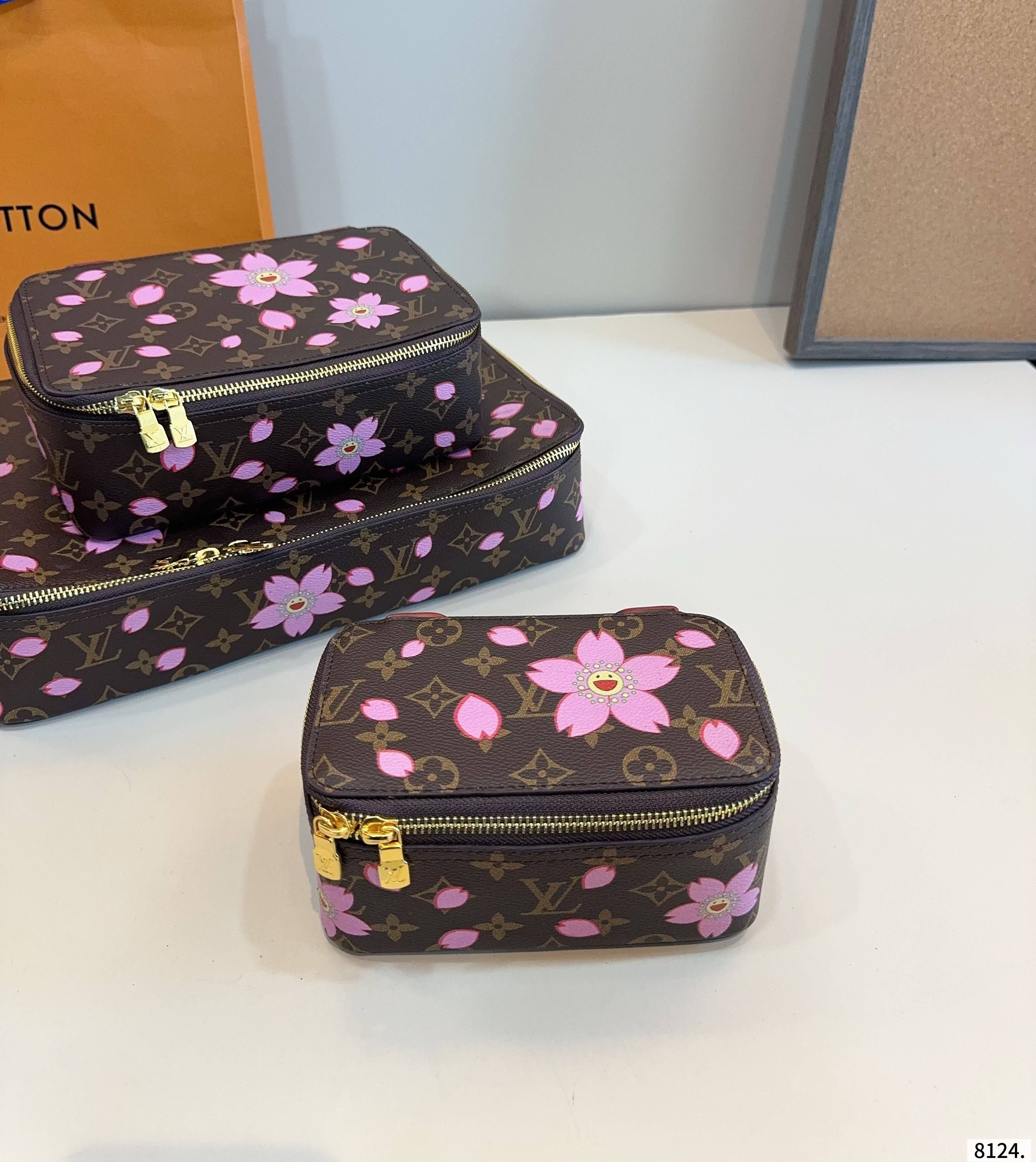 LV x TM Monogram Cherry Blossom Canvas Nice Vanity Jewelry Case Travel Top Handle Bag