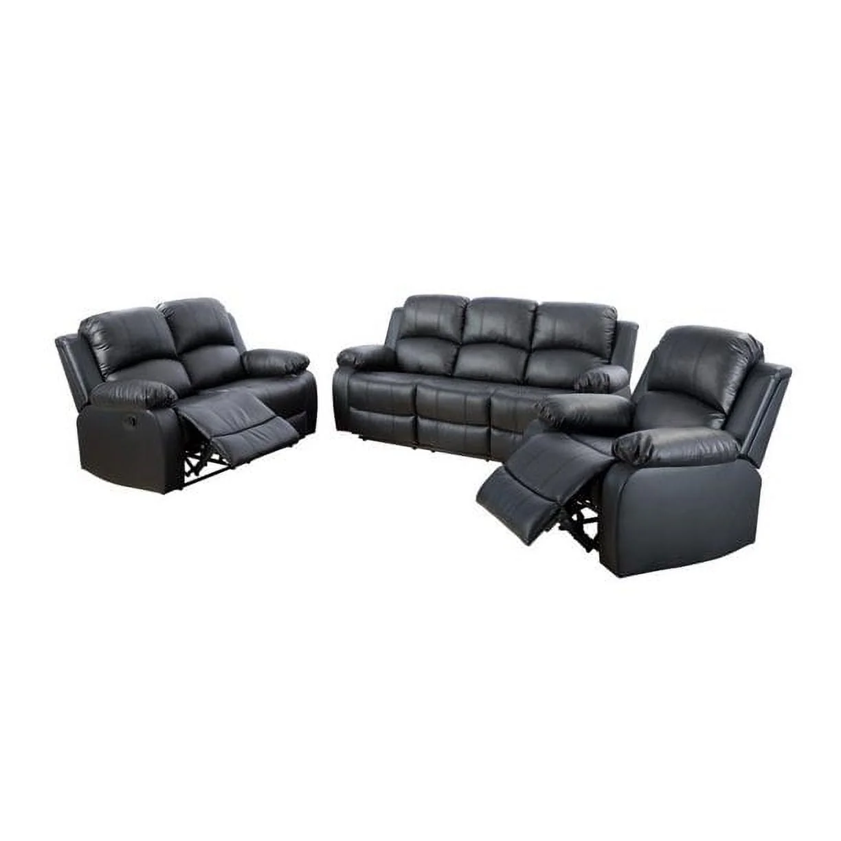 Ainehome Furniture 3-Pieces Recliner Sectional Sofa Set, Reclining Living Room Sofa, Loveseat, Chair (Black, Living Room Set 3+2+1)