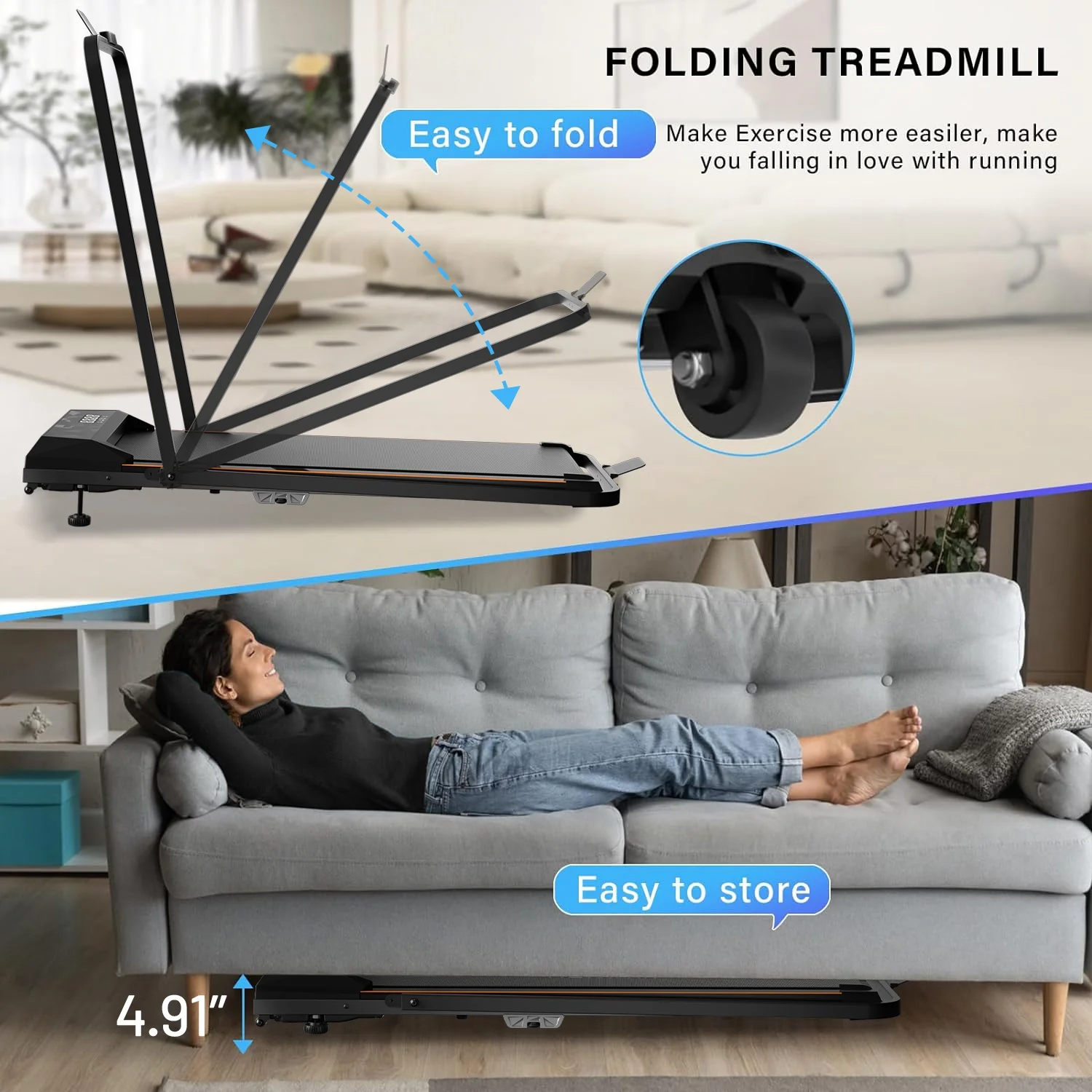 CoolHut Walking Pad, Under Desk Treadmill, 4-in-1 Home/Office Treadmill, Compact and Portable Foldable Treadmill, No Installation, Low Noise, LED Display,300 lb. Capacity with Remote Control